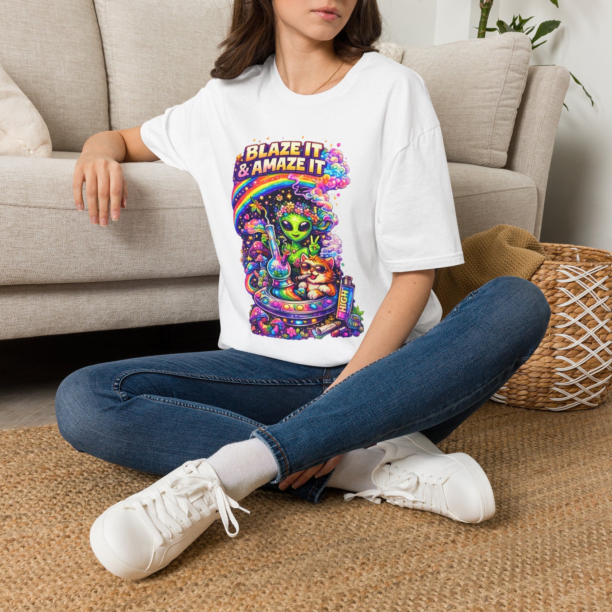 Alien Rainbow Tee - "Blaze It & Amaze It" Psychedelic Graphic T-Shirt
