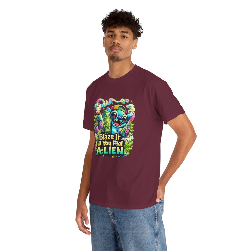 Alien Mushroom Graphic Tee - "Blaze It Till You’re A-LIEN" Psychedelic Cartoon Shirt