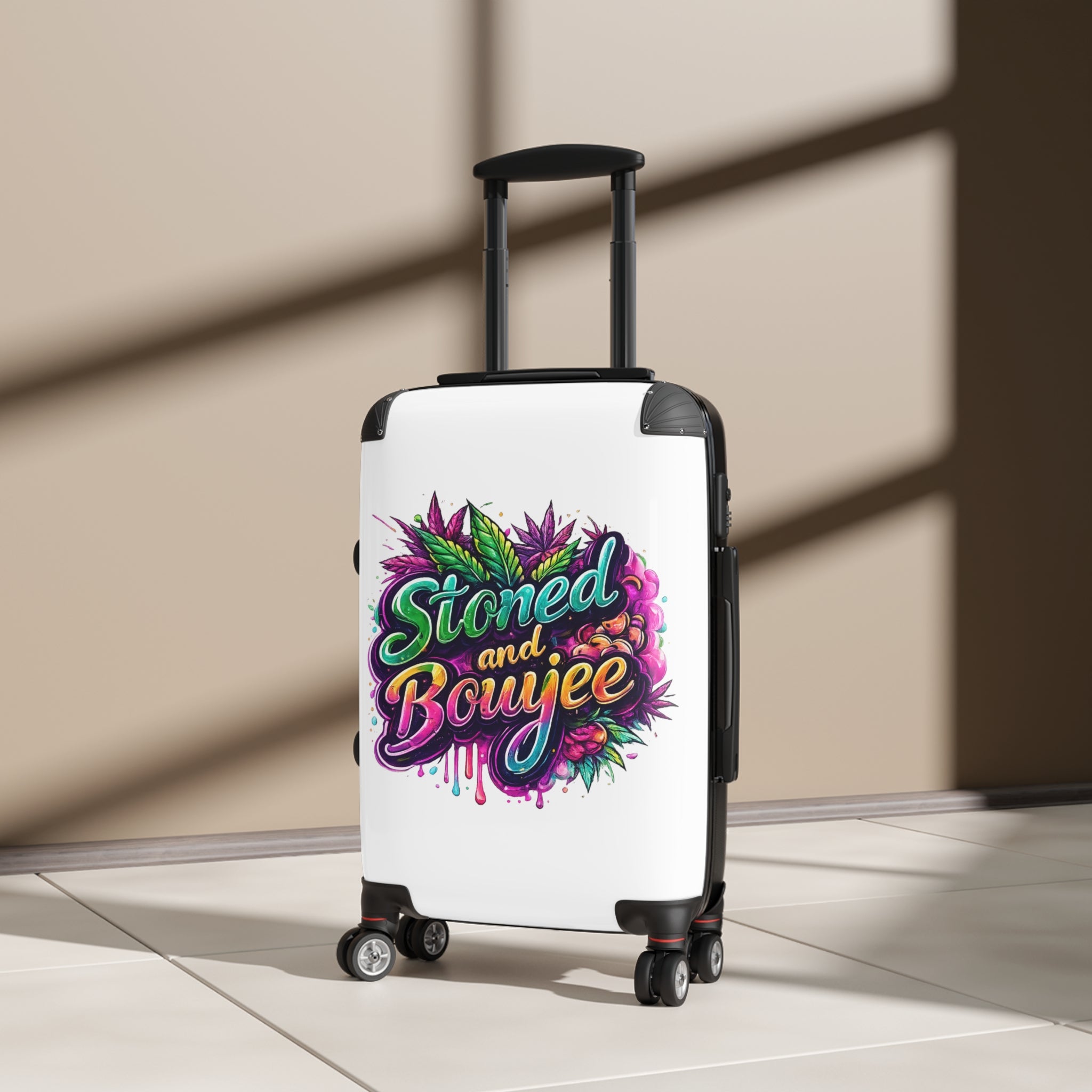 Stoned and Boujee Carry-On Suitcase – Colorful Cannabis Travel Luggage