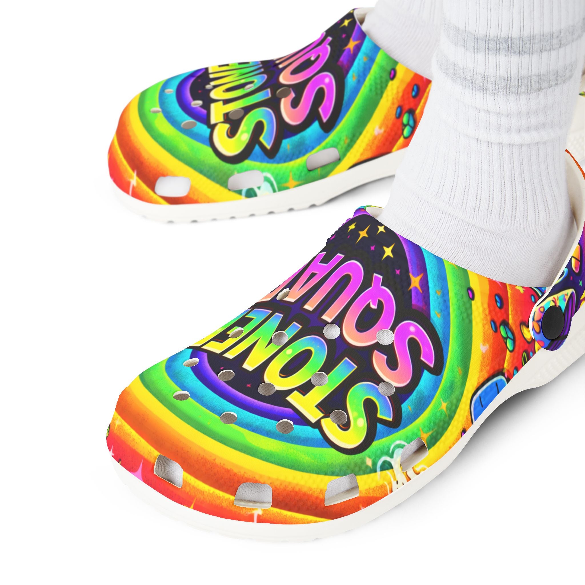 Stoner Squad Rainbow EVA Clogs — Colorful Foam Slip-On Shoes