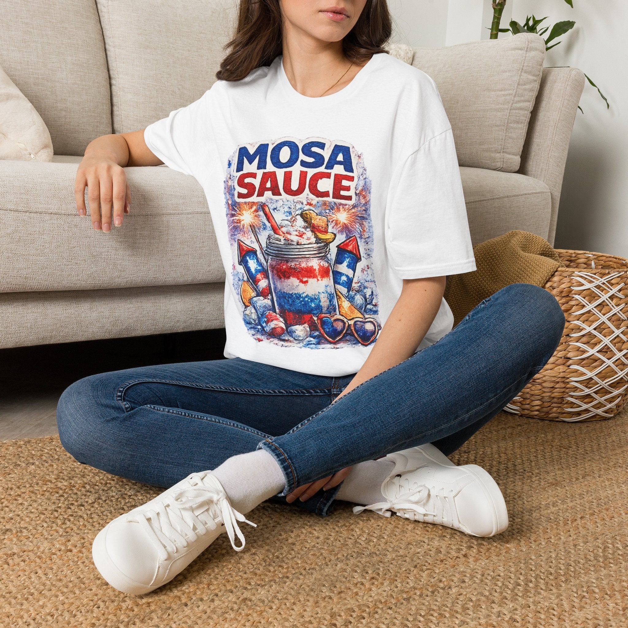 Mosa Sauce Patriotic Graphic Tee — Red White & Blue Summer BBQ Shirt