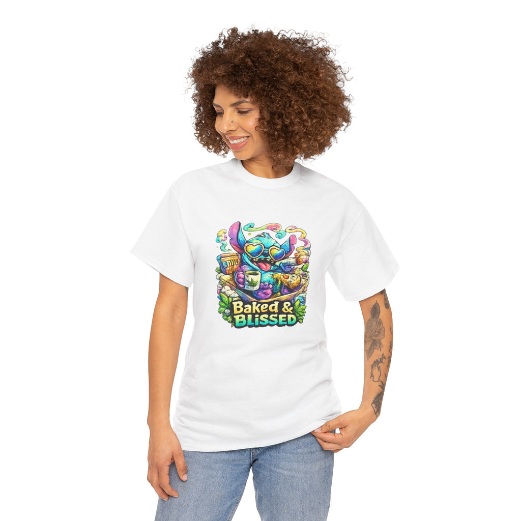 T-Shirt — Colorful 'Baked & Blissed' Cartoon Dessert Graphic Tee