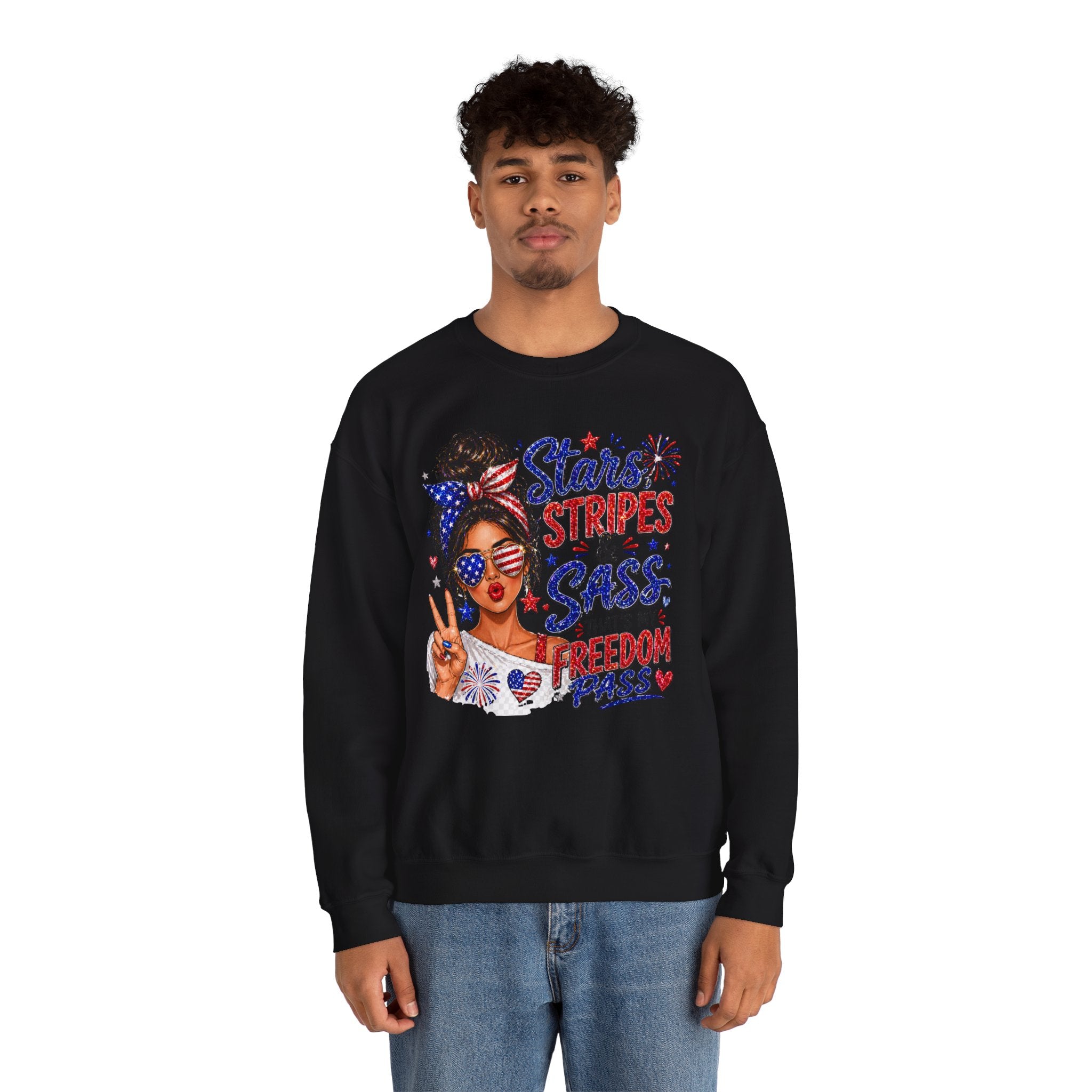 Patriotic 'Stars, Stripes & Sass' Crewneck Sweatshirt – 4th of July Freedom Pass Graphic
