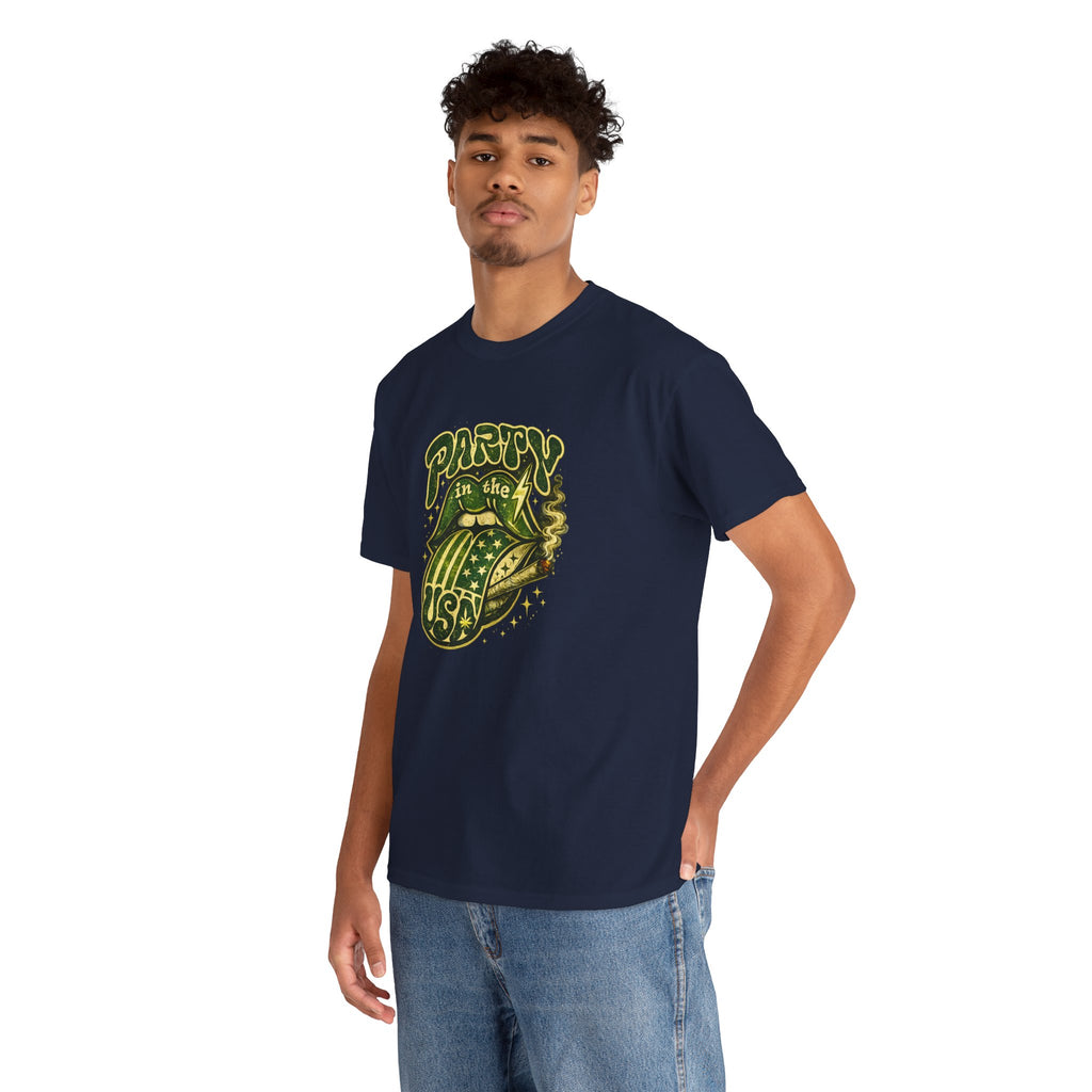 Party in the USA Graphic T-Shirt – Retro Rolling Tongue Design