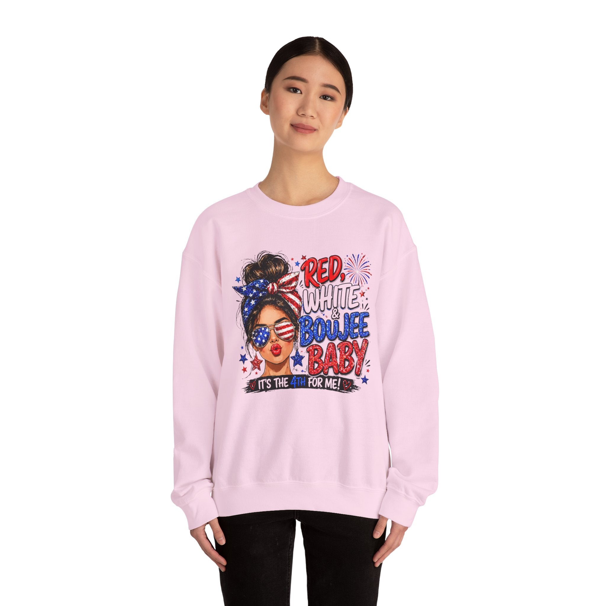 Crewneck Sweatshirt — "Red White Boujee Baby" Patriotic Women's 4th of July Graphic