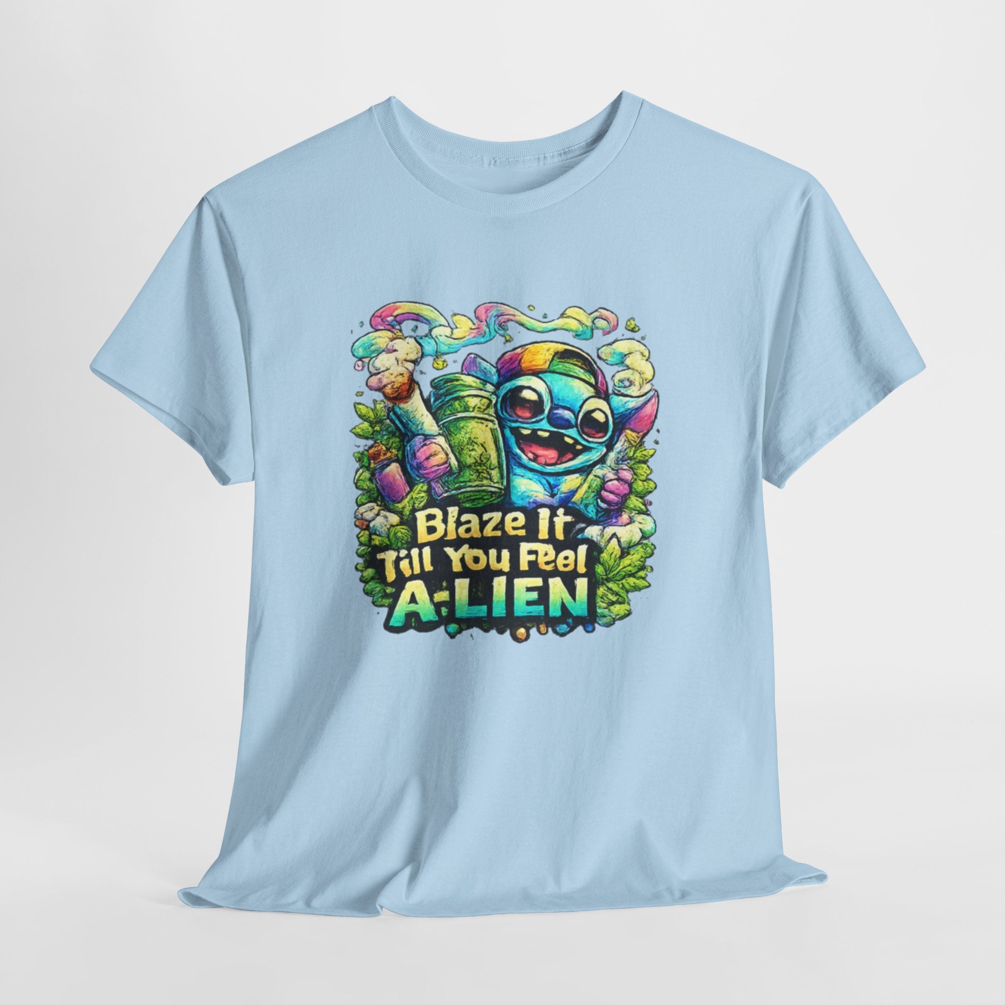 Alien Mushroom Graphic Tee - "Blaze It Till You’re A-LIEN" Psychedelic Cartoon Shirt