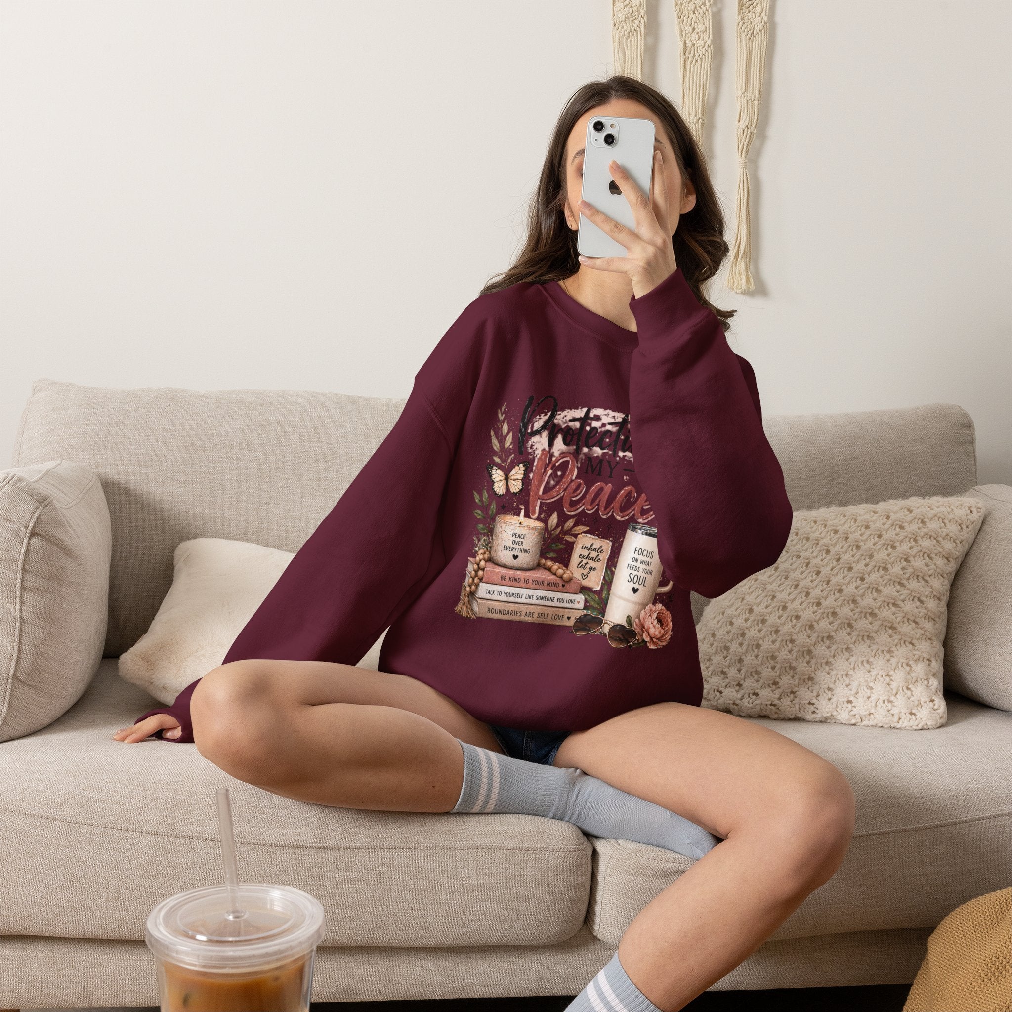 Crewneck Sweatshirt – "Protecting My Peace" Cozy Floral Graphic