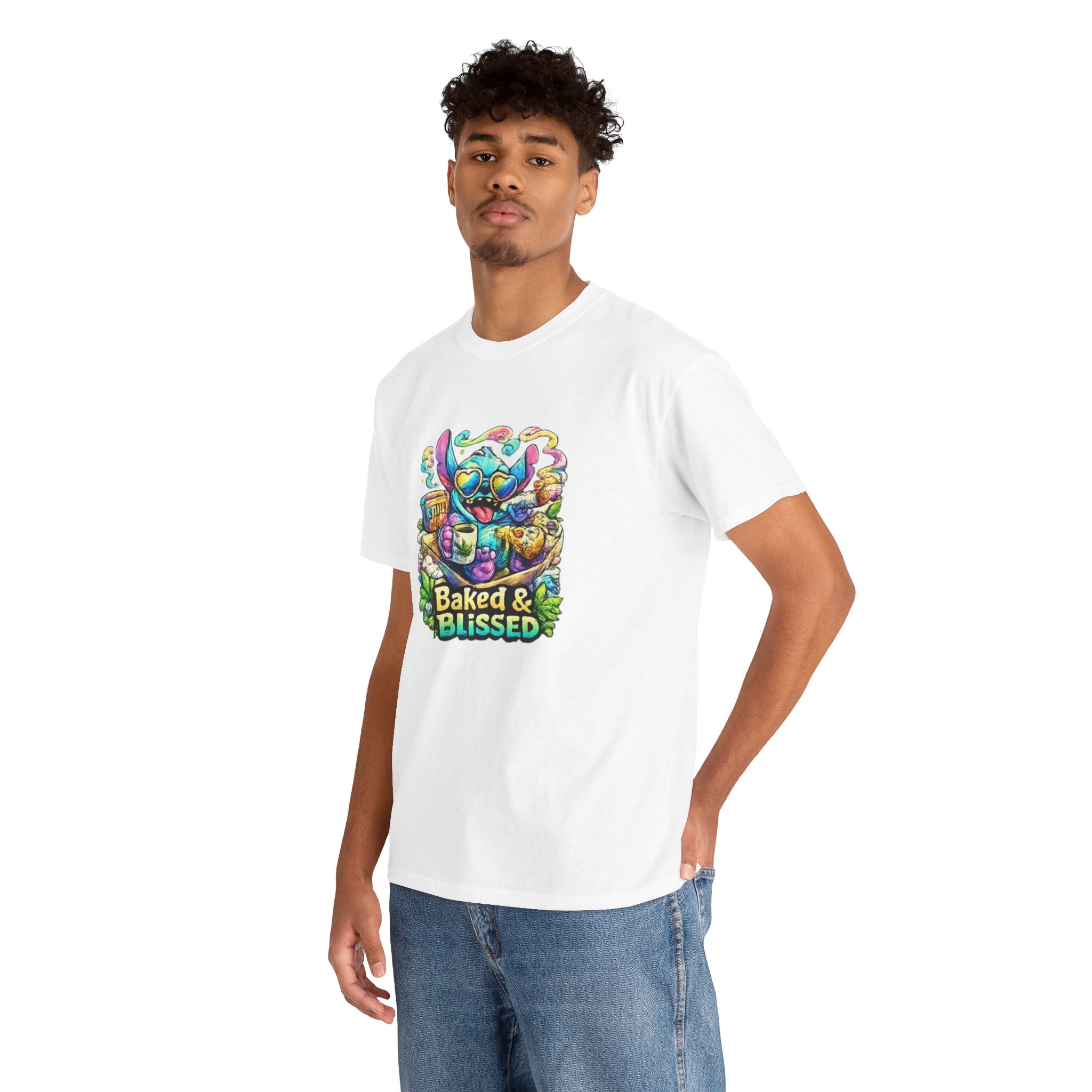 T-Shirt — Colorful 'Baked & Blissed' Cartoon Dessert Graphic Tee