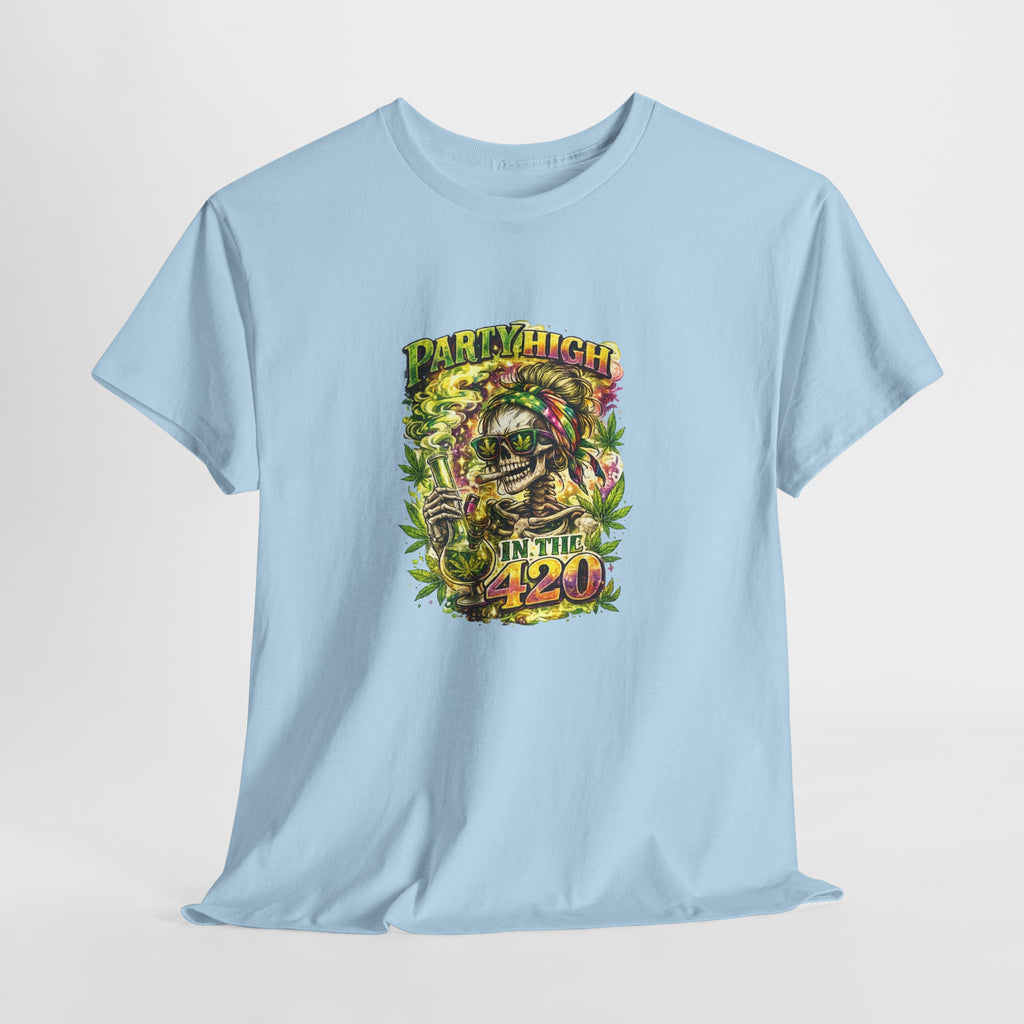 T-Shirt — 'Party High the 420' Cannabis Skull Graphic Tee