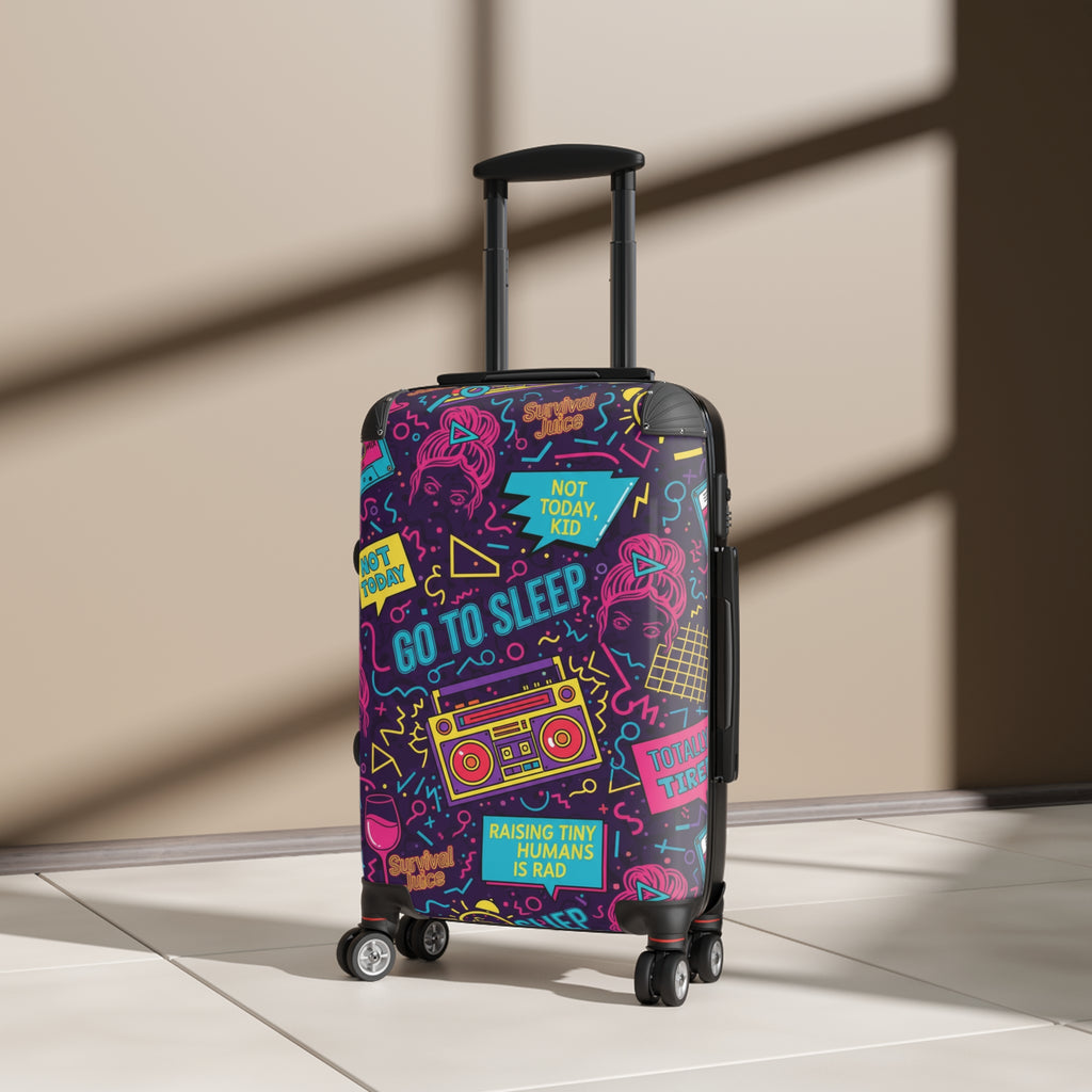 Carry-On Suitcase with Neon ‘Go To Sleep’ Retro Mom Travel Cover