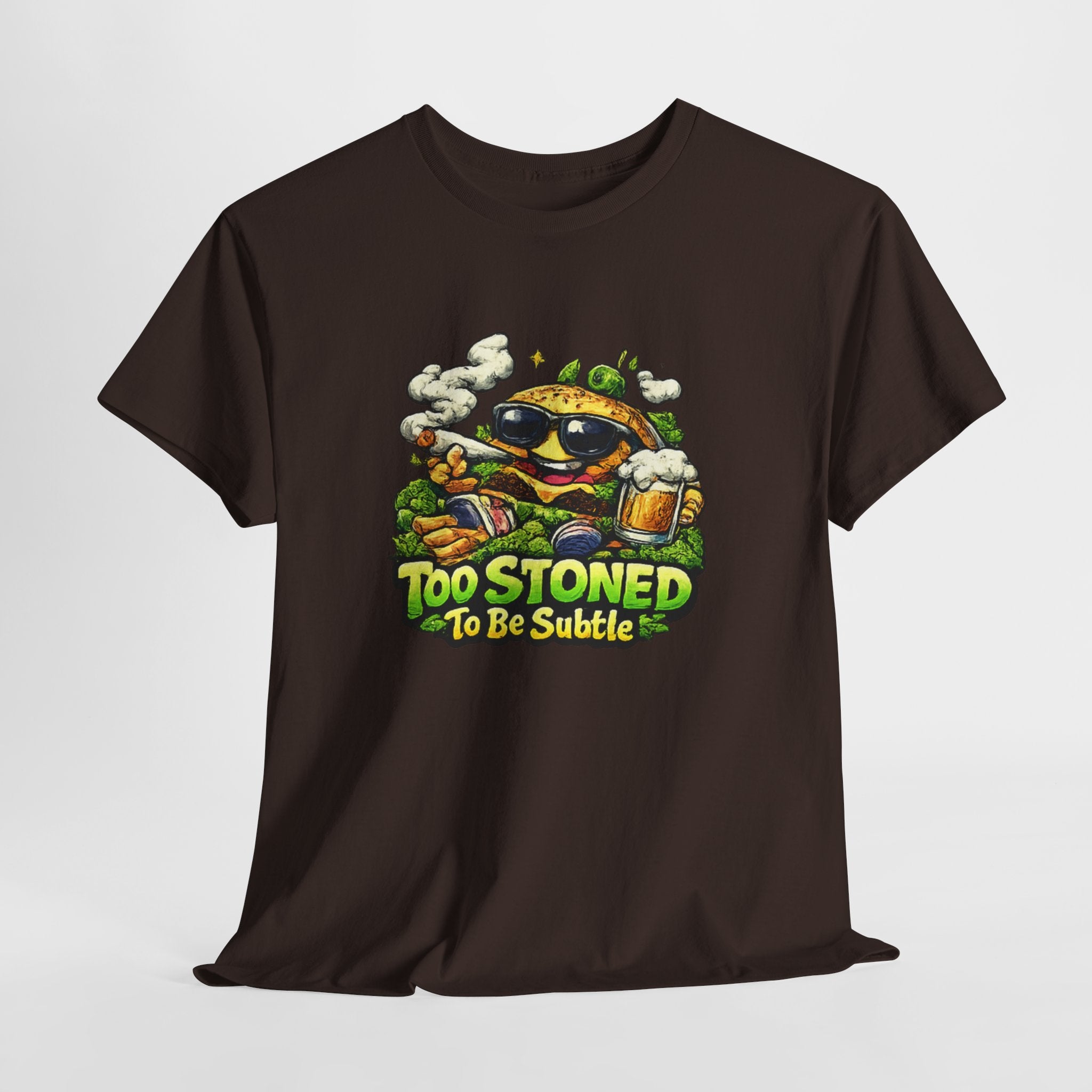 Too Stoned To Be Subtle Tee - Funny Retro Cartoon Burger Cannabis T-Shirt