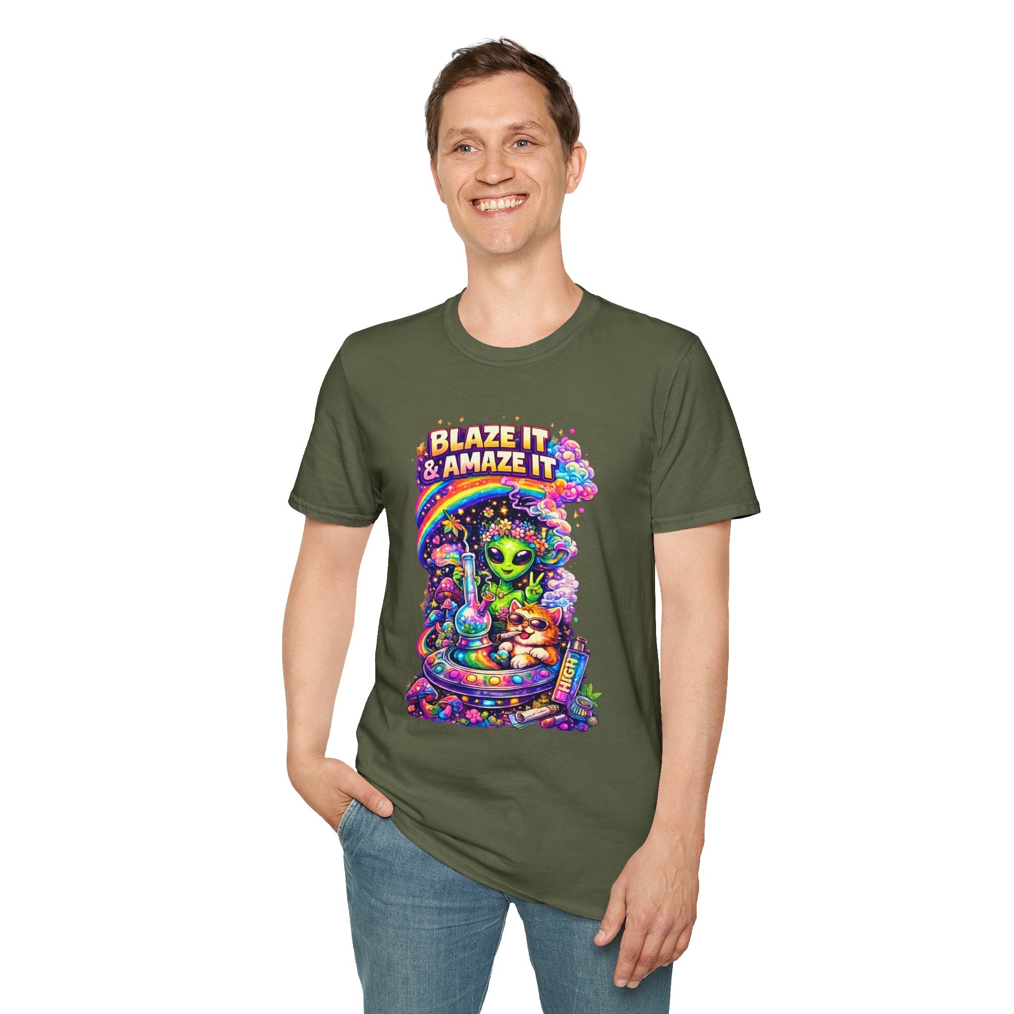 Alien Rainbow Tee - "Blaze It & Amaze It" Psychedelic Graphic T-Shirt