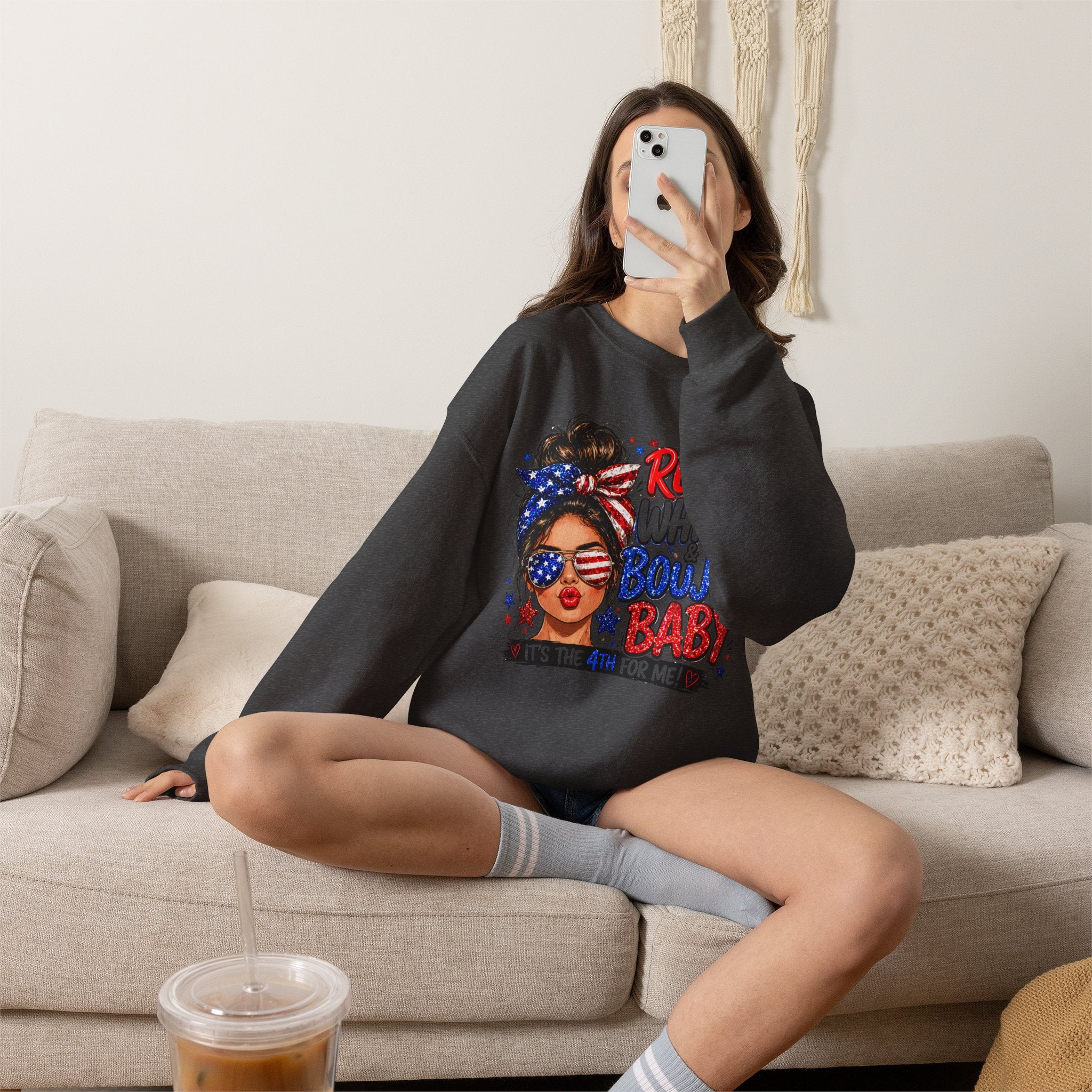 Crewneck Sweatshirt — "Red White Boujee Baby" Patriotic Women's 4th of July Graphic