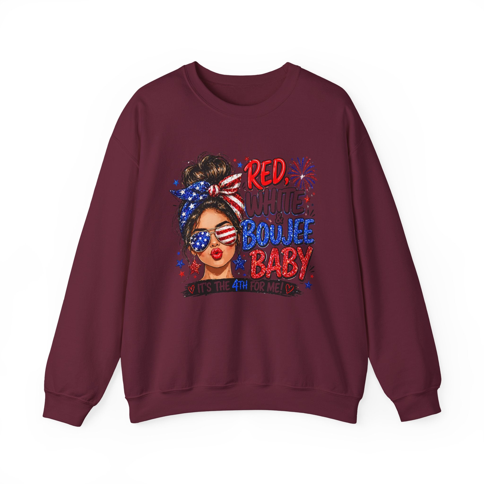 Crewneck Sweatshirt — "Red White Boujee Baby" Patriotic Women's 4th of July Graphic