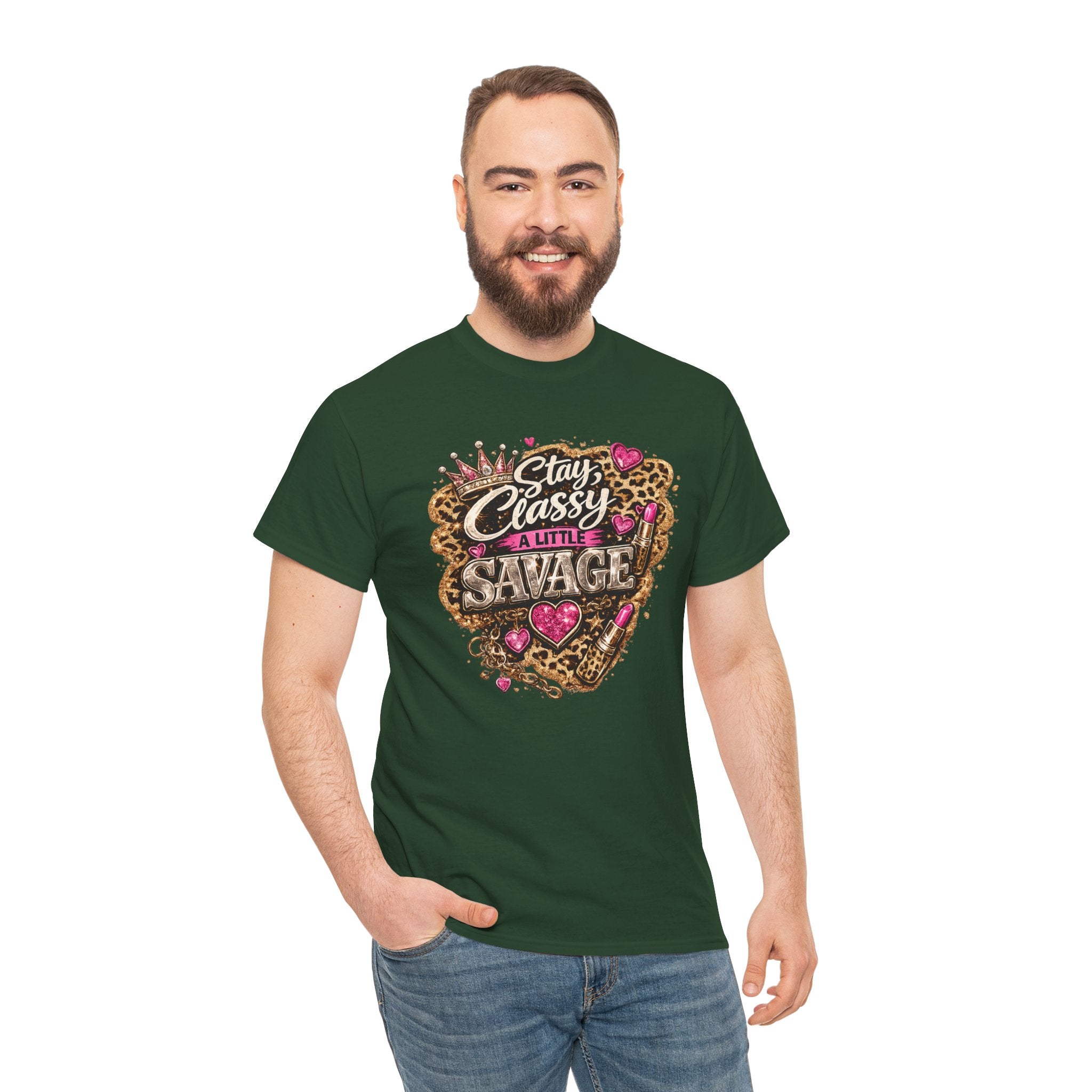 Stay Classy a Little Savage Tee — Leopard Heart Graphic T-Shirt