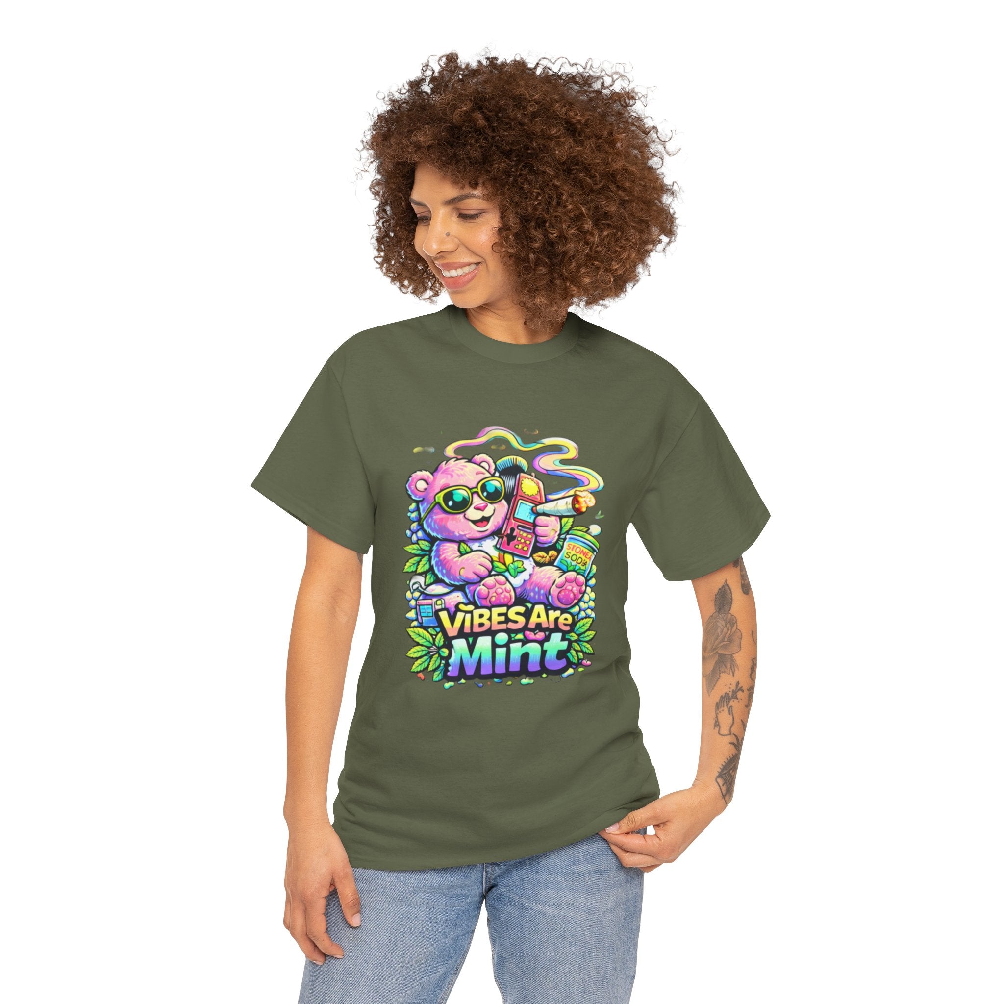 Mint Vibes Bear Tee — Cute Retro Cartoon Graphic T-Shirt