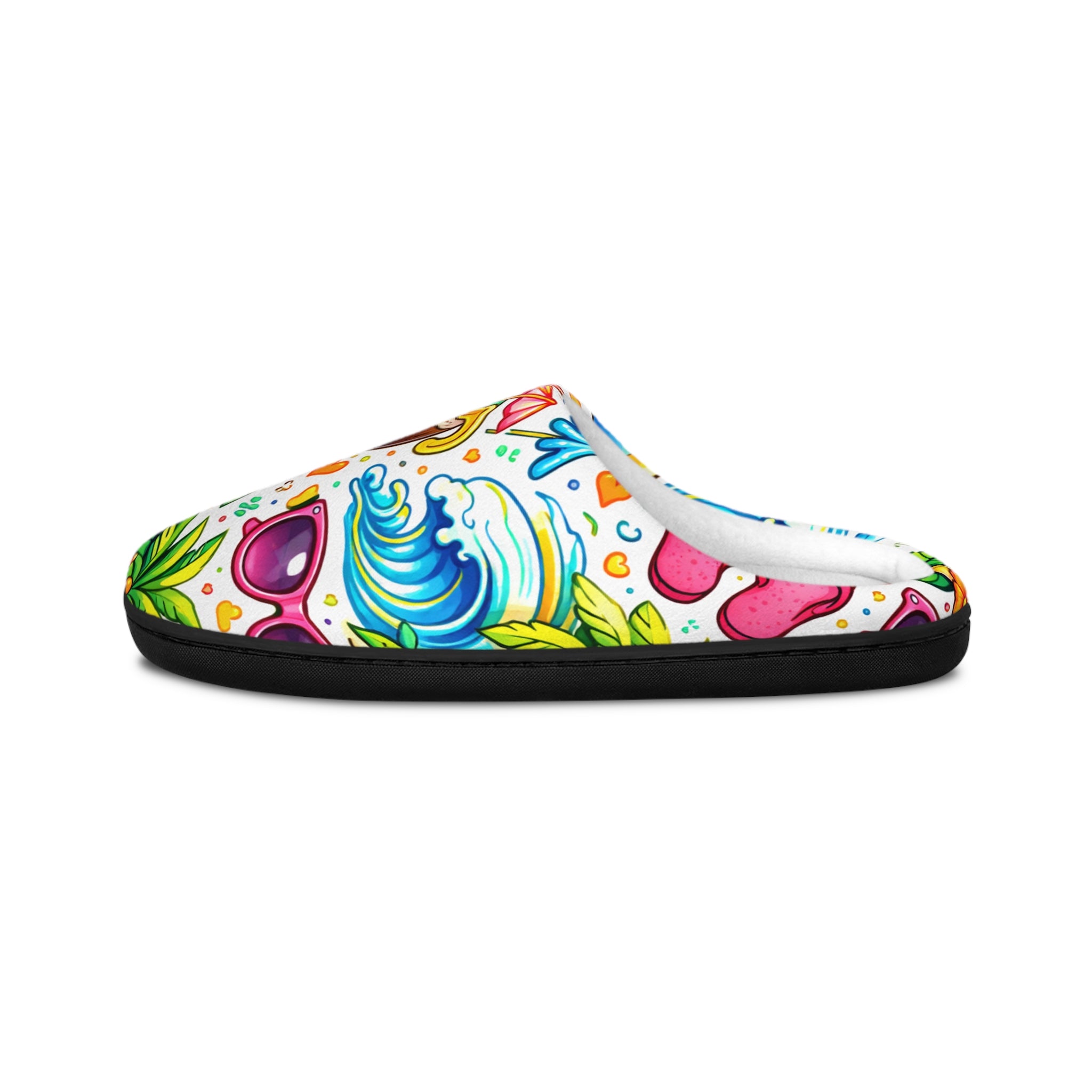 Tropical Mushroom Floral Slippers — Colorful Hawaiian Indoor House Shoes