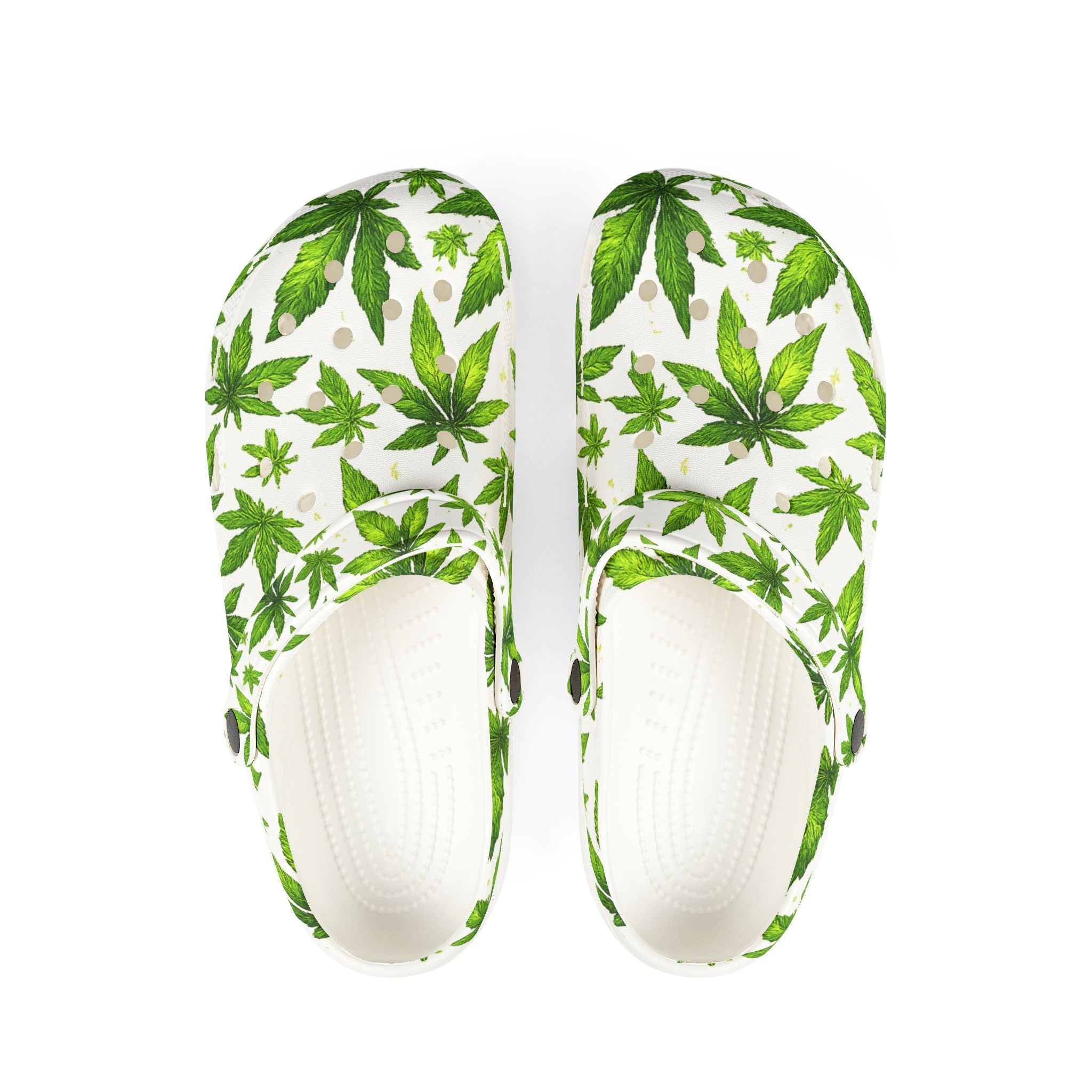 Leaf Pattern EVA Clogs — Green Botanical Foam Slip-Ons