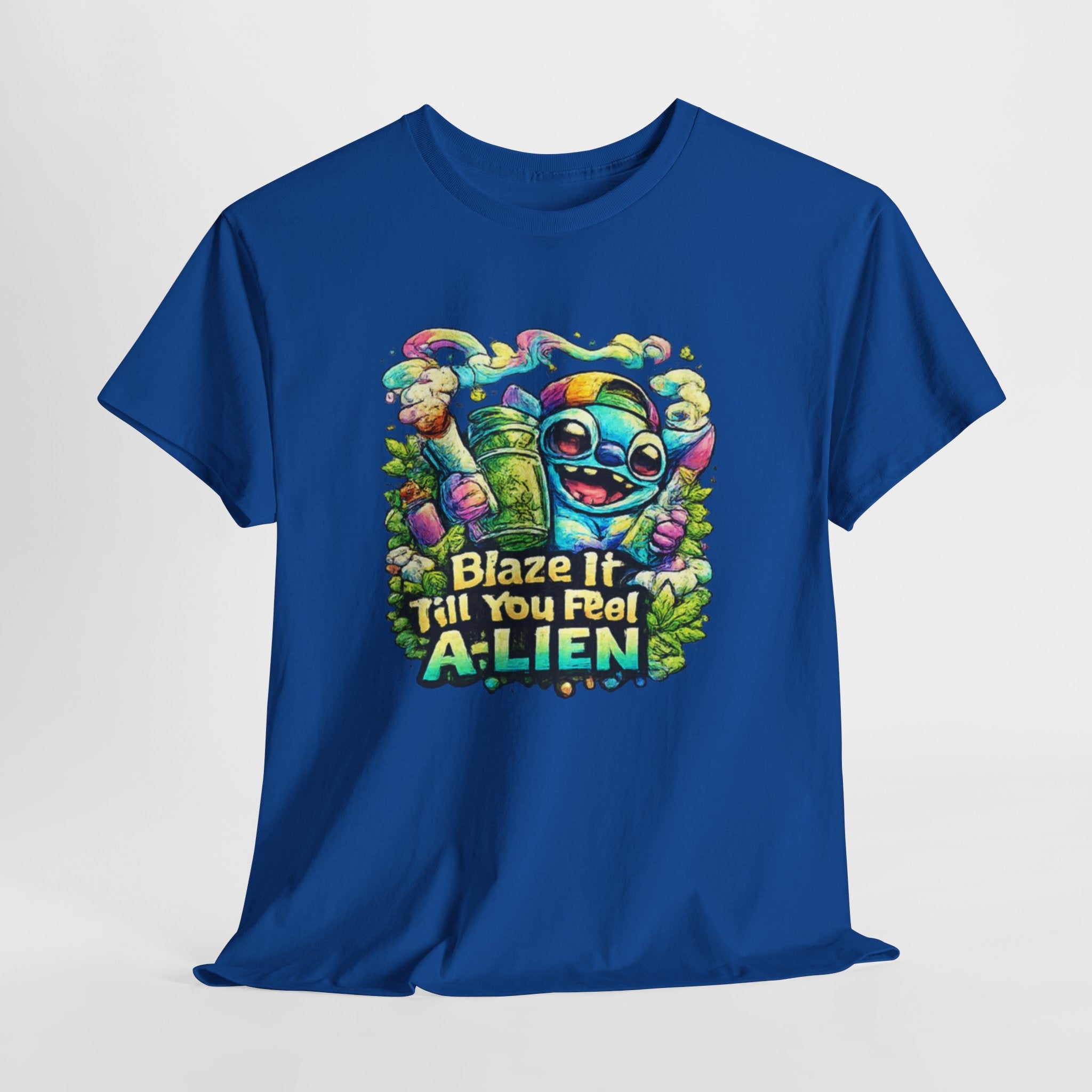 Alien Mushroom Graphic Tee - "Blaze It Till You’re A-LIEN" Psychedelic Cartoon Shirt