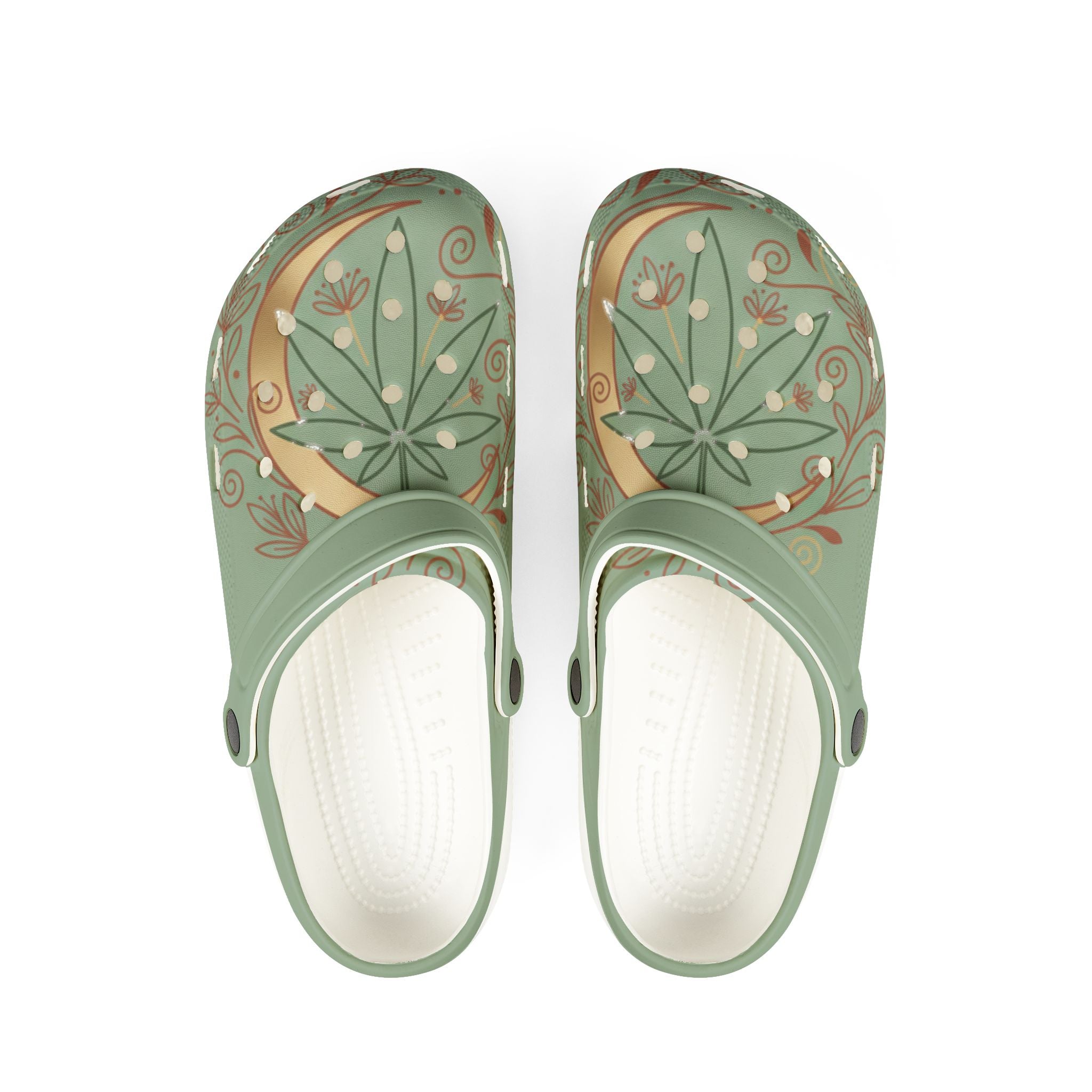Green Botanical Leaf EVA Clogs — Comfortable Slip-On Garden Shoes