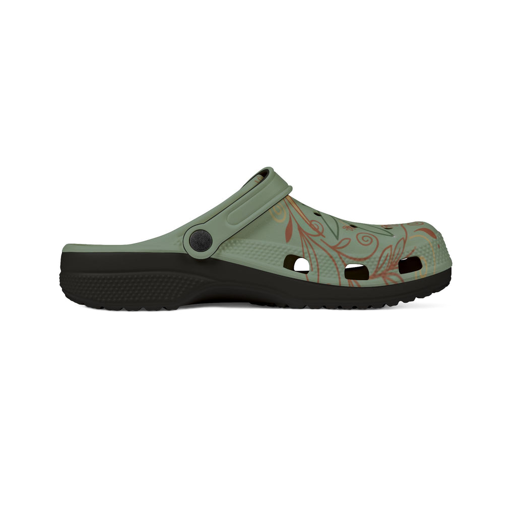 Green Botanical Leaf EVA Clogs — Comfortable Slip-On Garden Shoes