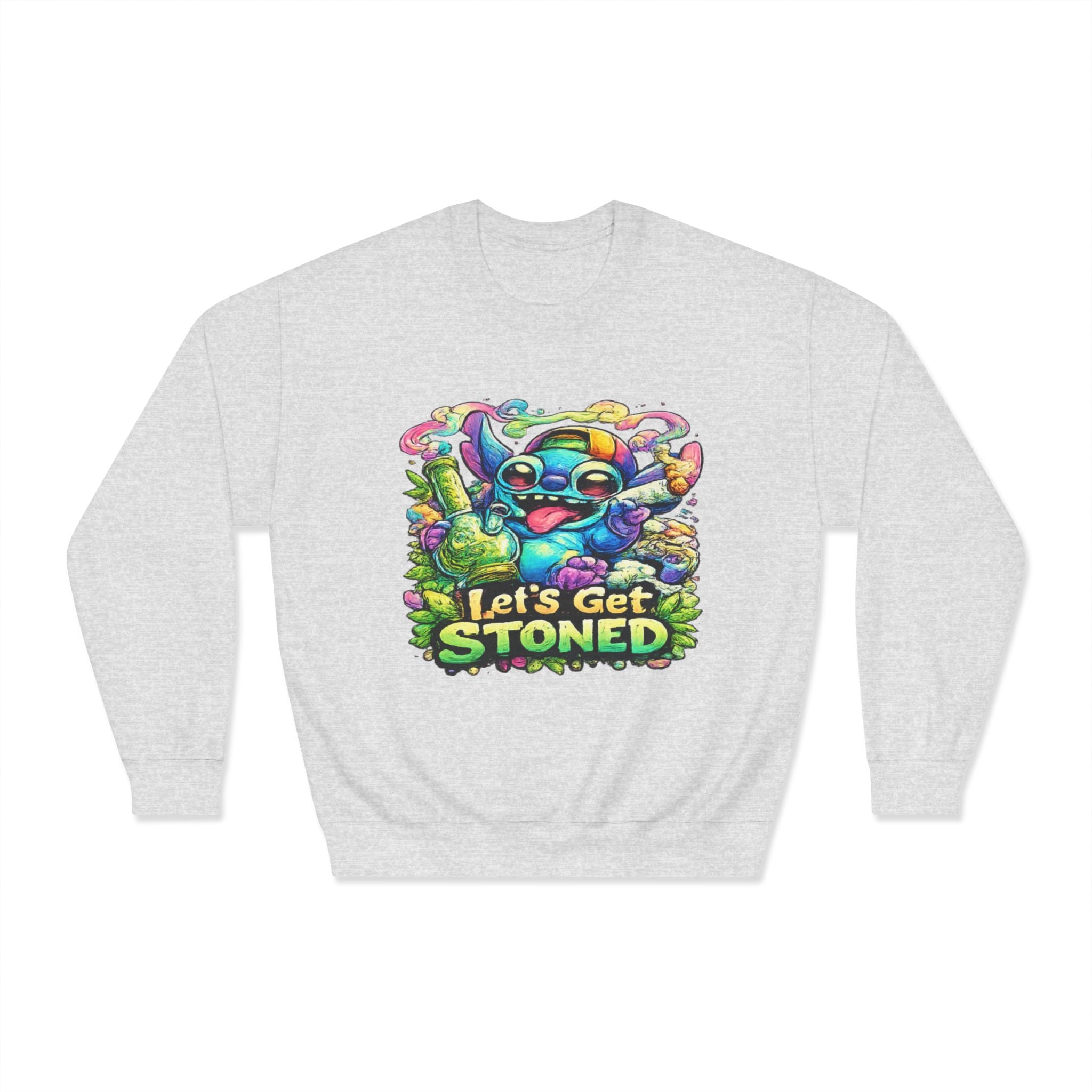 Let's Get Stoned Crewneck Sweatshirt – Colorful Psychedelic Alien Graphic