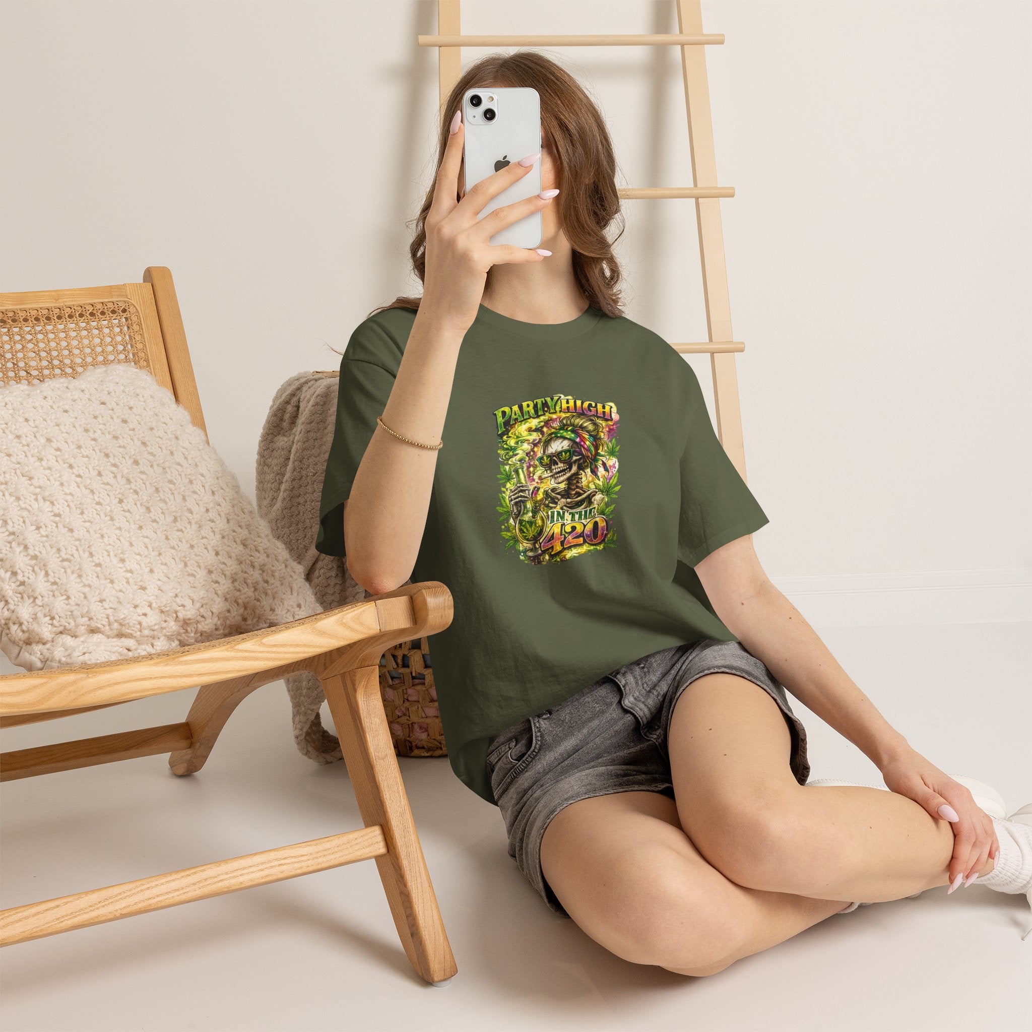 T-Shirt — 'Party High the 420' Cannabis Skull Graphic Tee