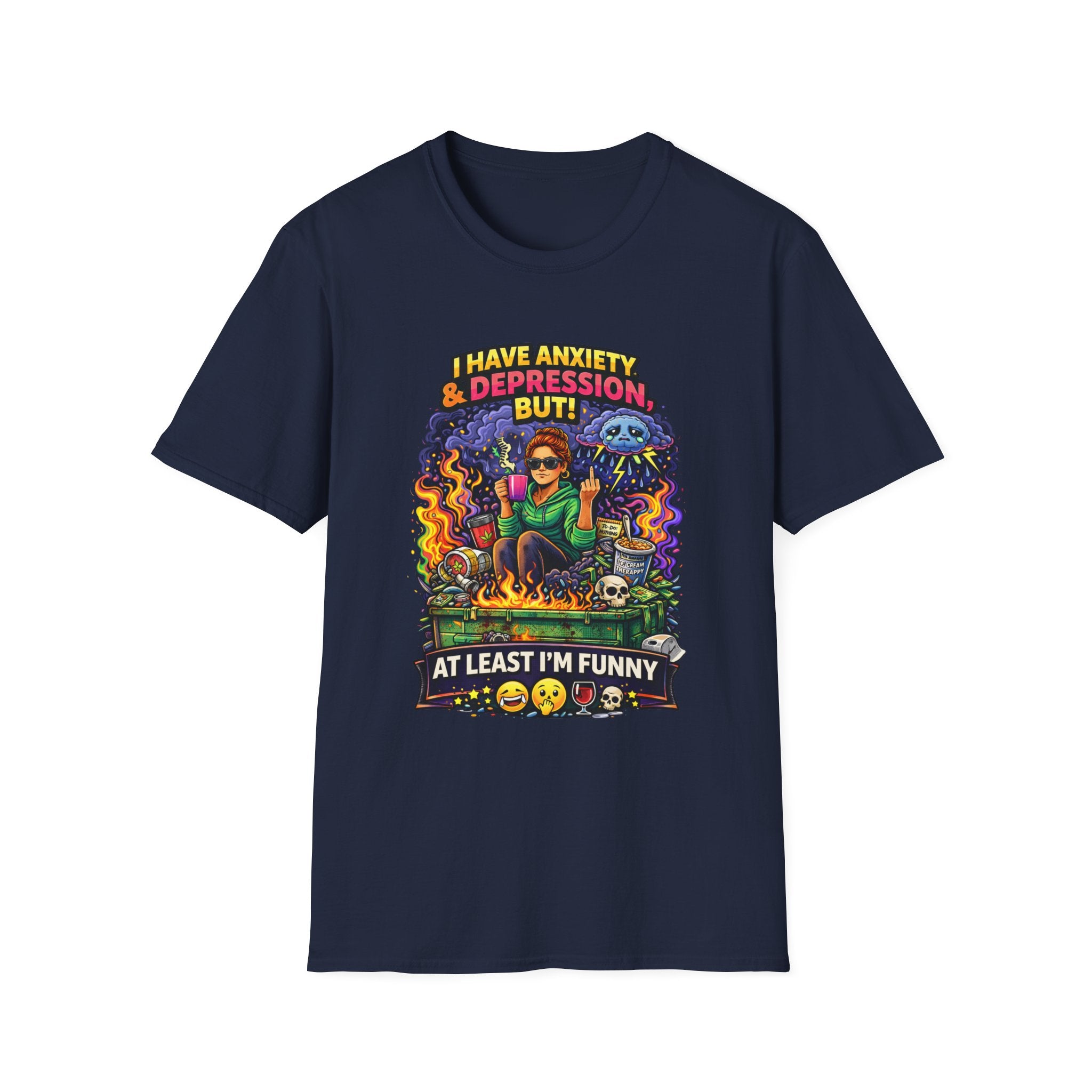 Funny Anxiety & Depression T‑Shirt — “I Have Anxiety & Depression But At Least I’m Funny” Graphic Tee
