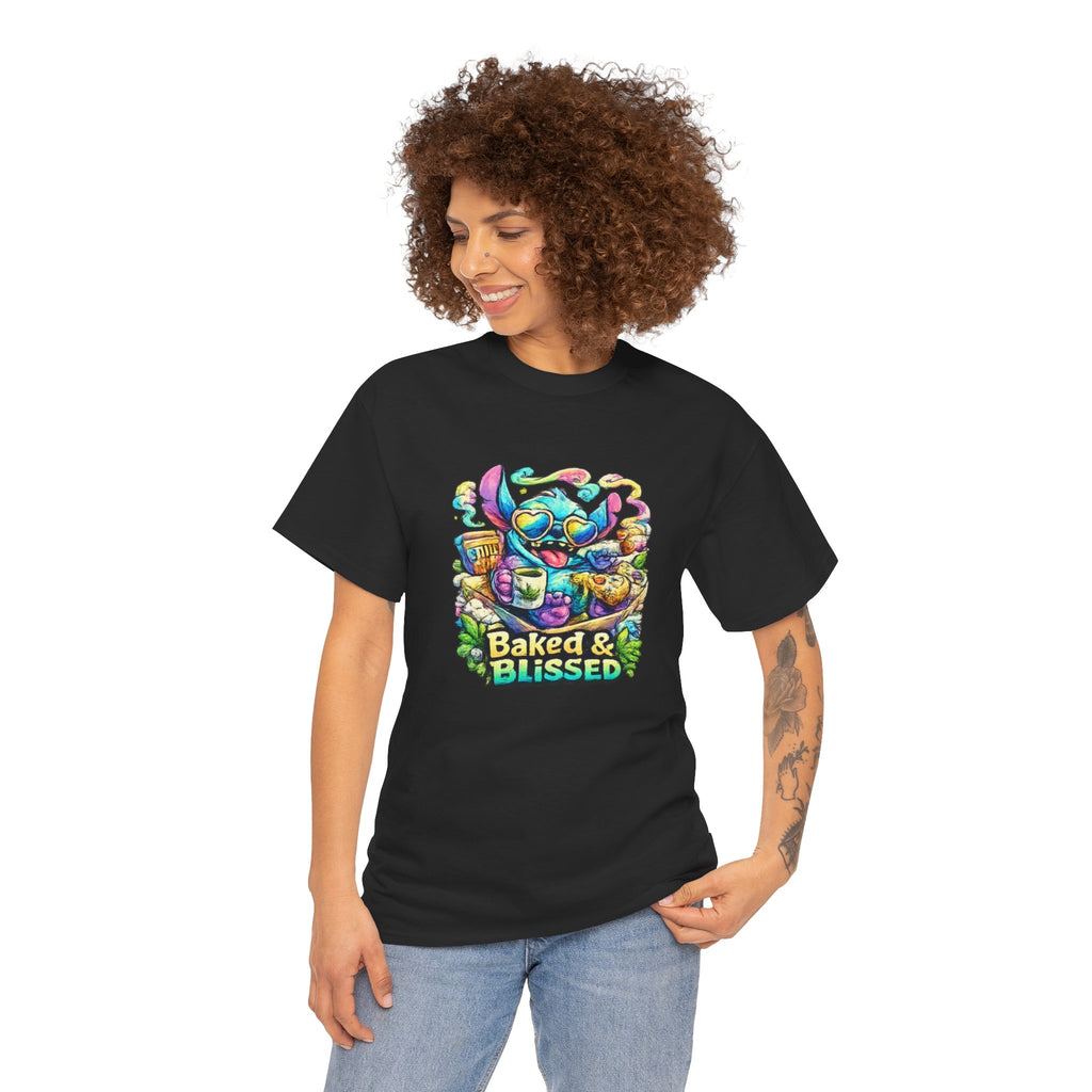 T-Shirt — Colorful 'Baked & Blissed' Cartoon Dessert Graphic Tee