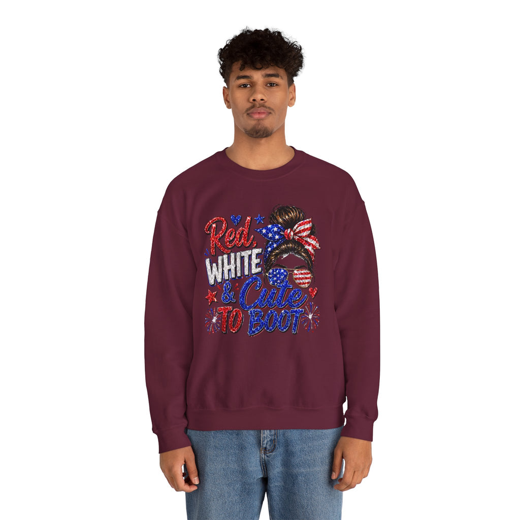 Crewneck Sweatshirt - "Red, White & Cute to Boot" Patriotic Women’s Graphic