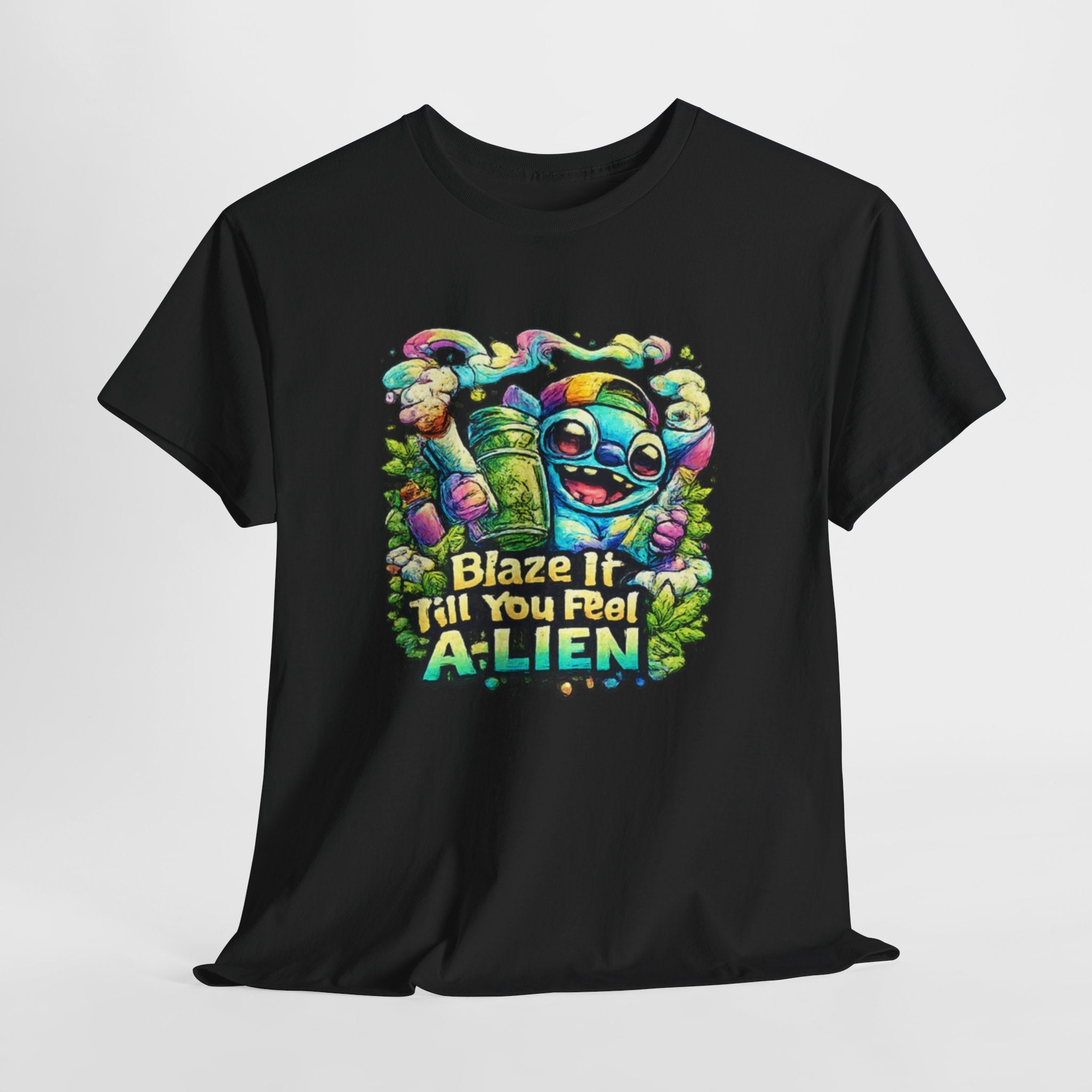 Alien Mushroom Graphic Tee - "Blaze It Till You’re A-LIEN" Psychedelic Cartoon Shirt