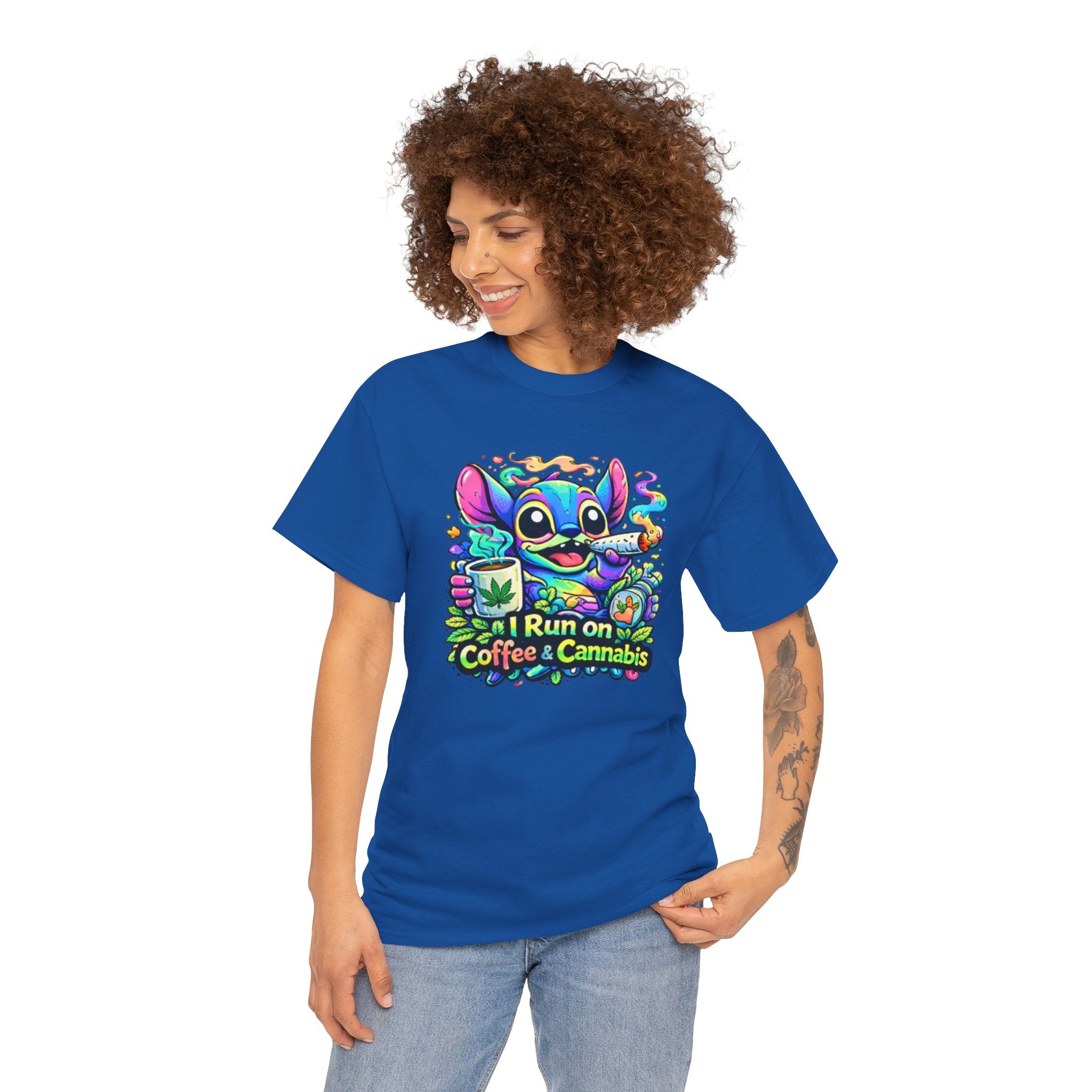 Coffee & Cannabis Tee — 'I Run on Coffee & Cannabis' Cute Stitch Graphic T-Shirt