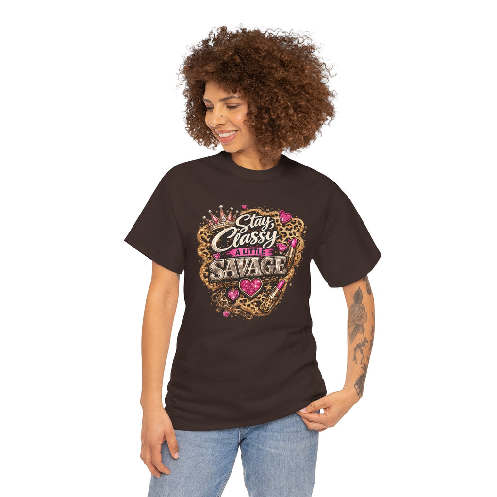 Stay Classy a Little Savage Tee — Leopard Heart Graphic T-Shirt