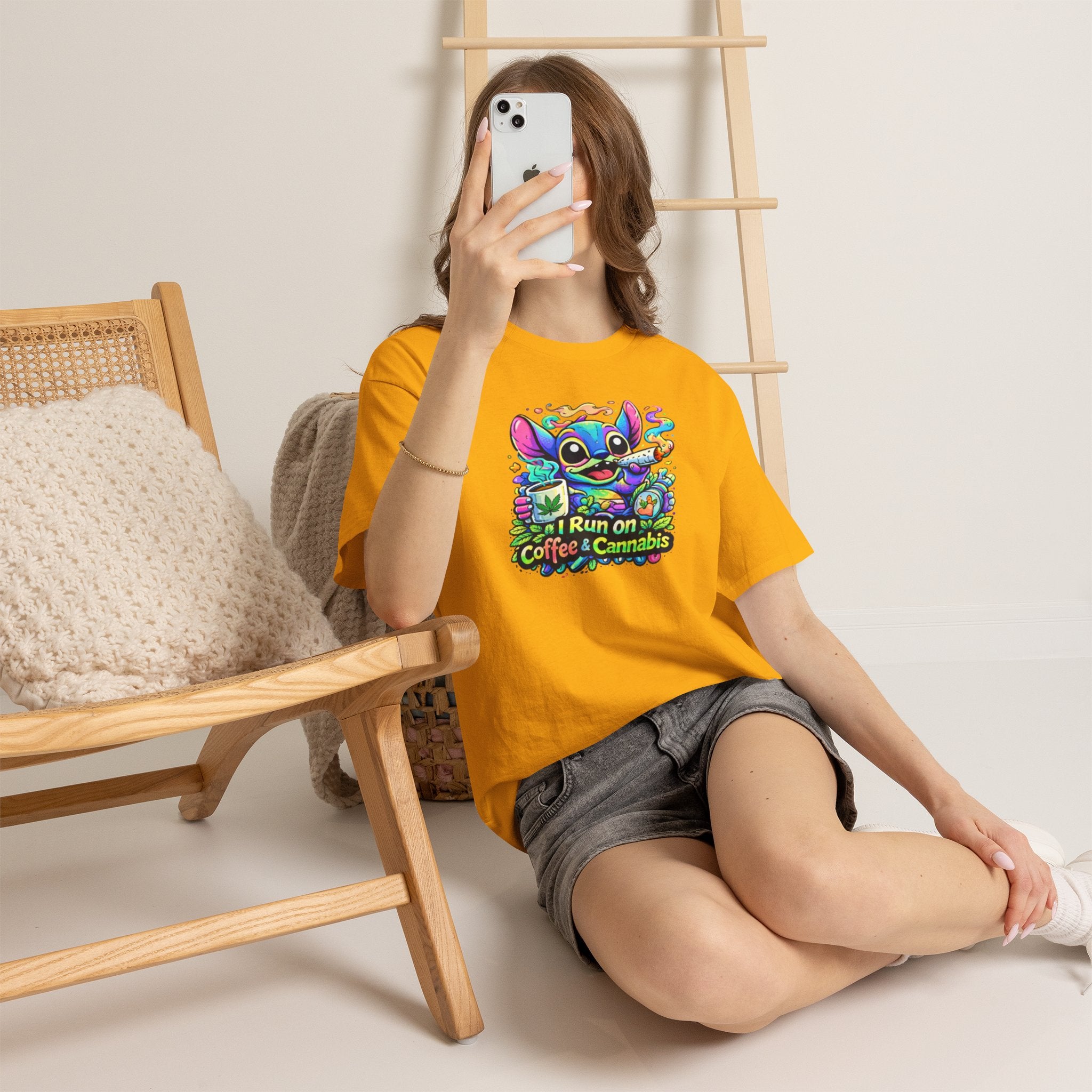 Coffee & Cannabis Tee — 'I Run on Coffee & Cannabis' Cute Stitch Graphic T-Shirt