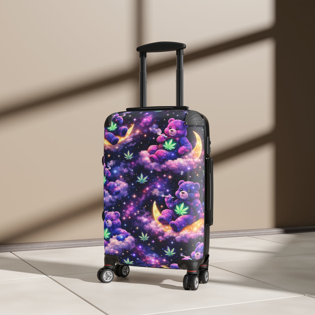 Cosmic Candy Bears Carry-On Suitcase – Purple Dreamscape Luggage with Moon & Cloud Bears