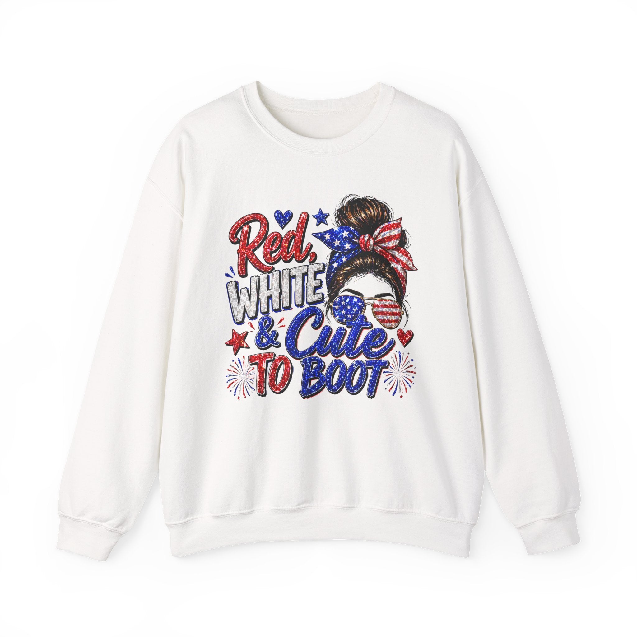 Crewneck Sweatshirt - "Red, White & Cute to Boot" Patriotic Women’s Graphic