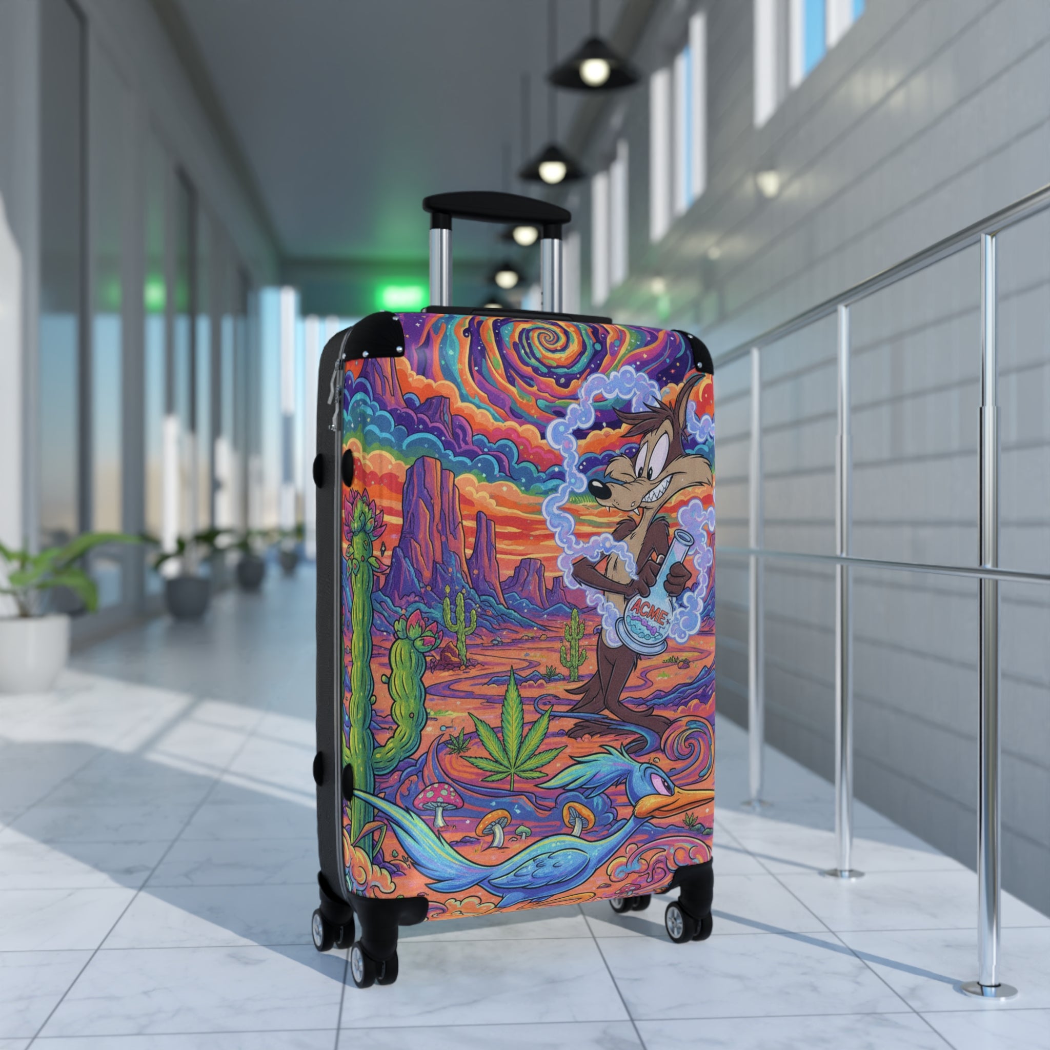 Psychedelic Desert Suitcase – Colorful Cartoon Coyote Luggage