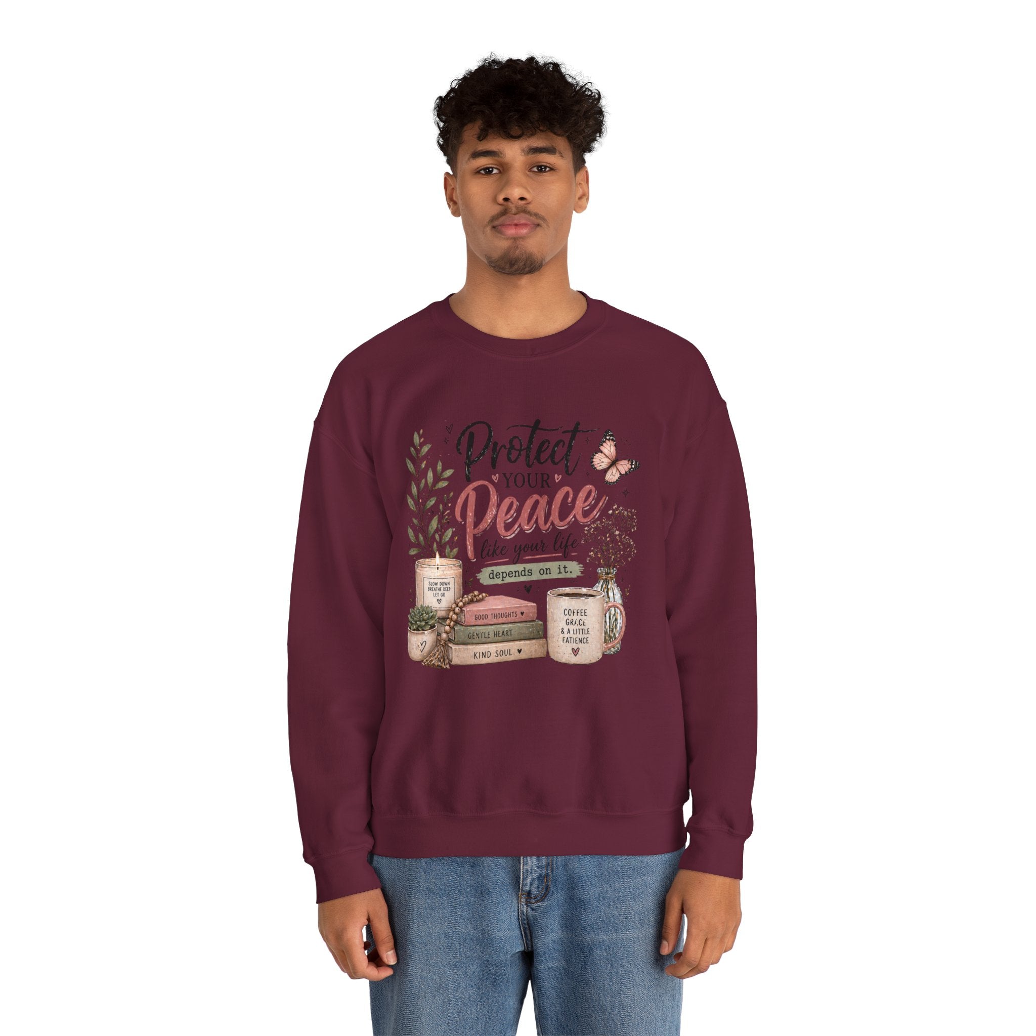 Protect Your Peace Crewneck Sweatshirt – Cozy Inspirational Quote Design