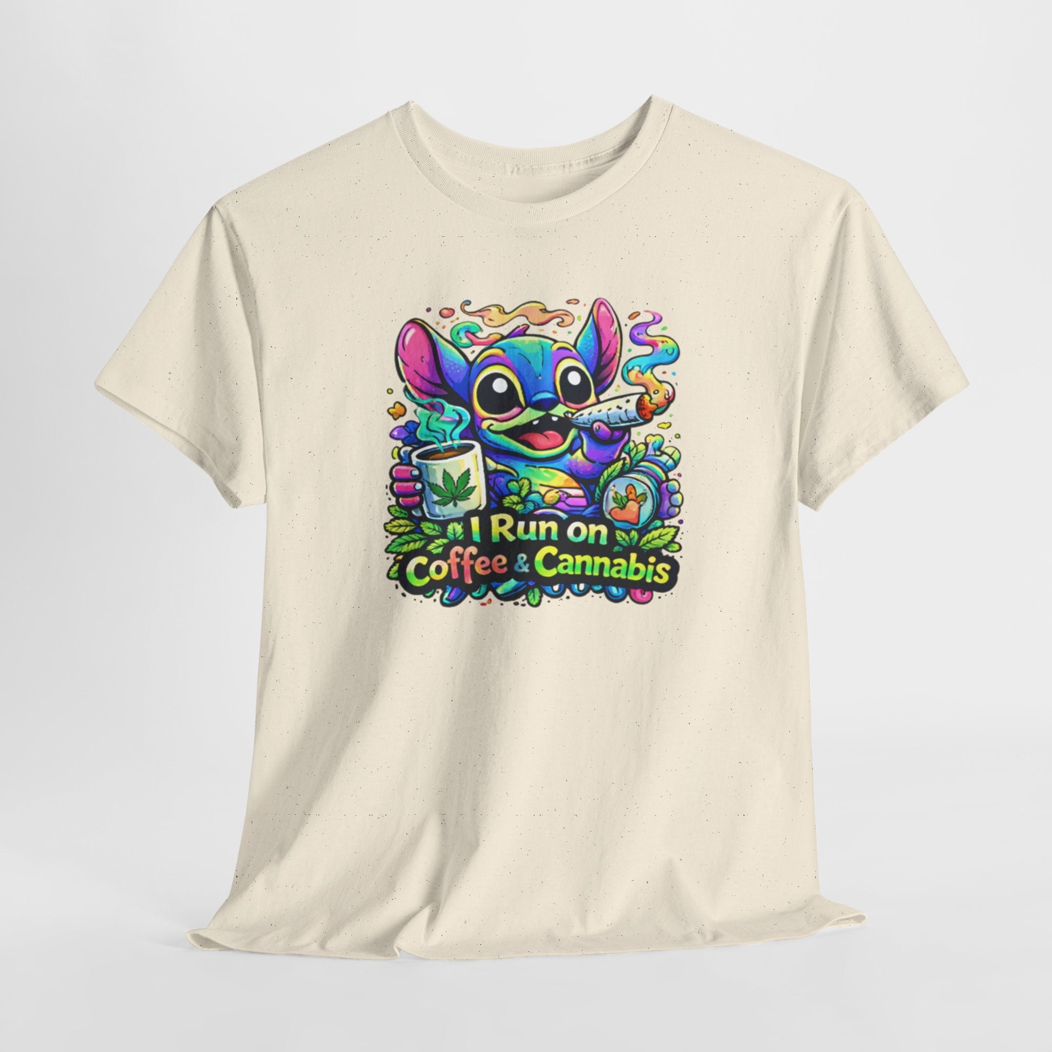Coffee & Cannabis Tee — 'I Run on Coffee & Cannabis' Cute Stitch Graphic T-Shirt