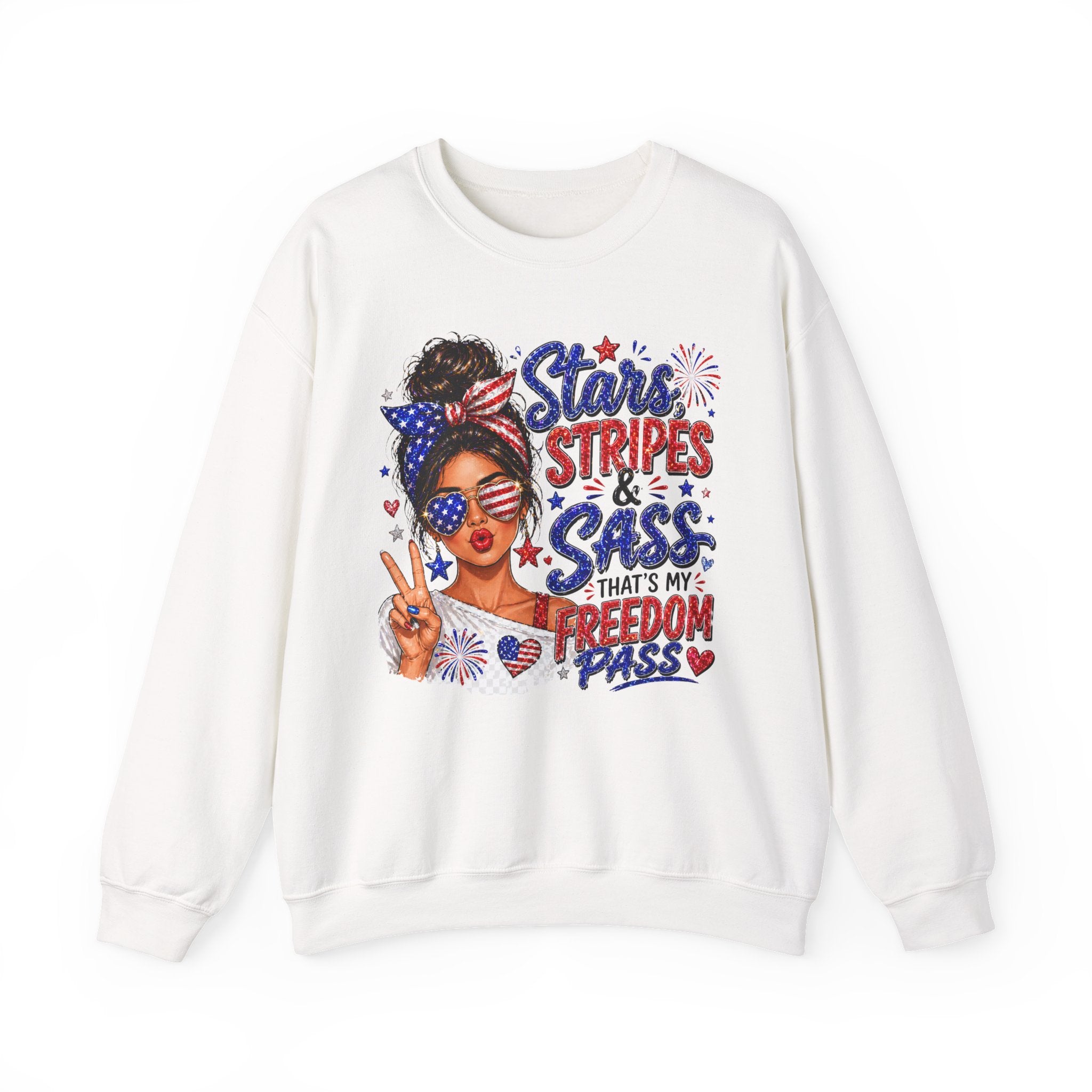 Patriotic 'Stars, Stripes & Sass' Crewneck Sweatshirt – 4th of July Freedom Pass Graphic