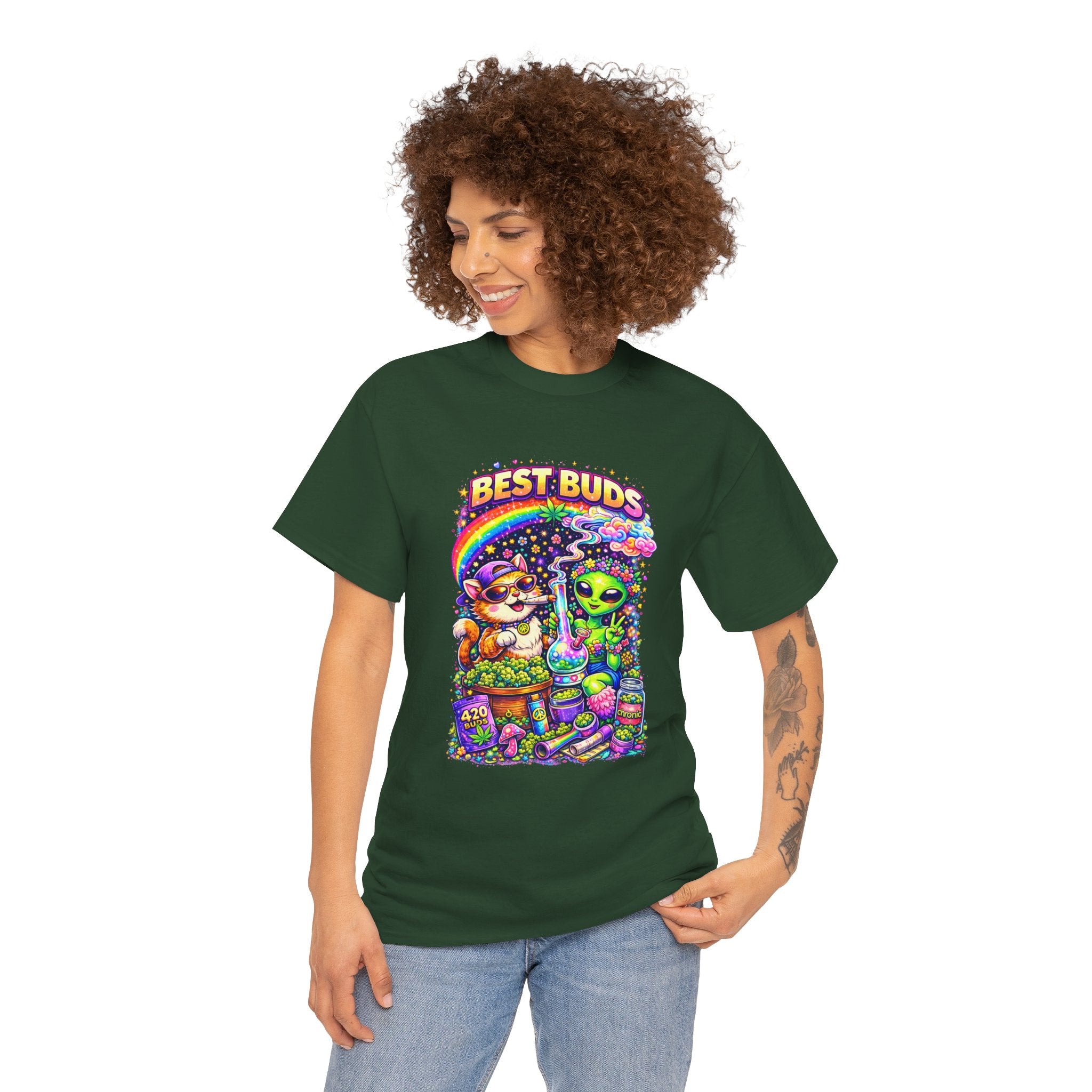 Graphic Tee — "Best Buds" Cute Alien & Mushroom Friends T-Shirt