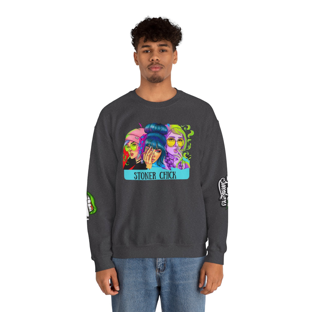 Stoner Chicks Crewneck Sweatshirt — Retro Cannabis Graphic