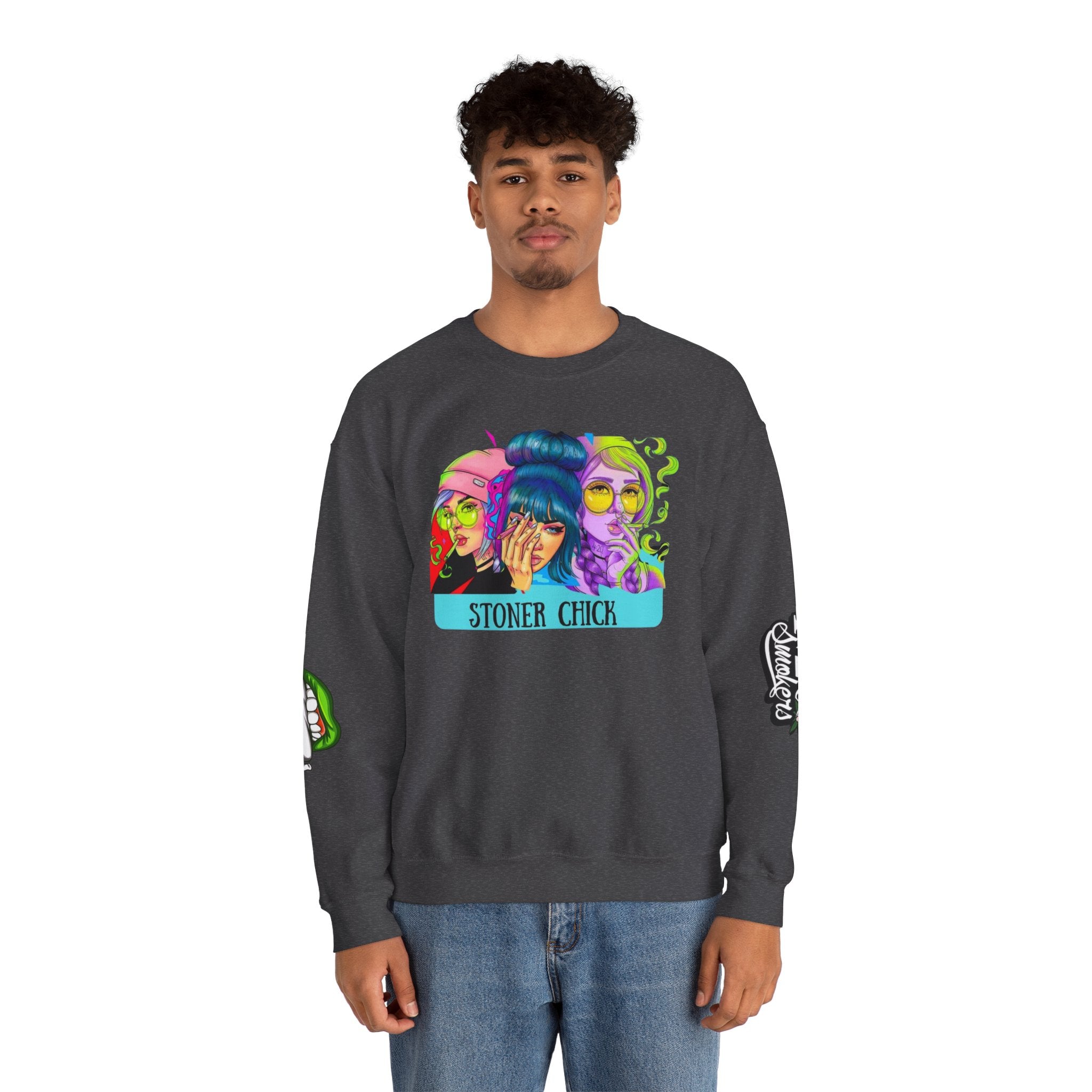 Stoner Chicks Crewneck Sweatshirt — Retro Cannabis Graphic