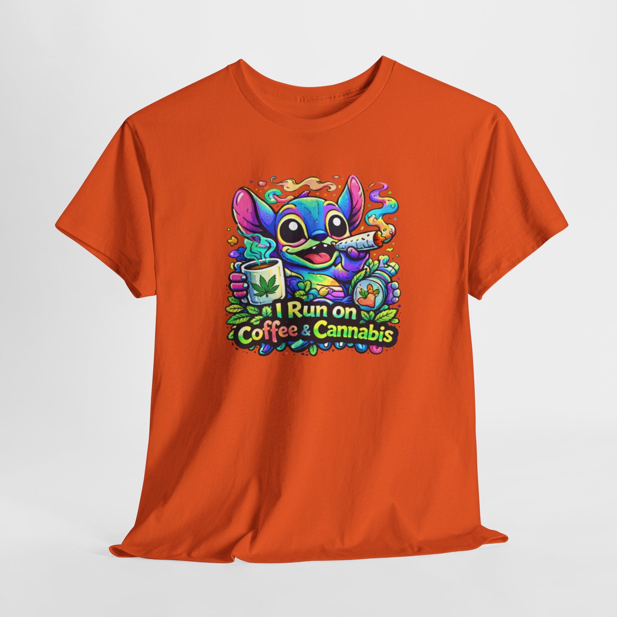 Coffee & Cannabis Tee — 'I Run on Coffee & Cannabis' Cute Stitch Graphic T-Shirt