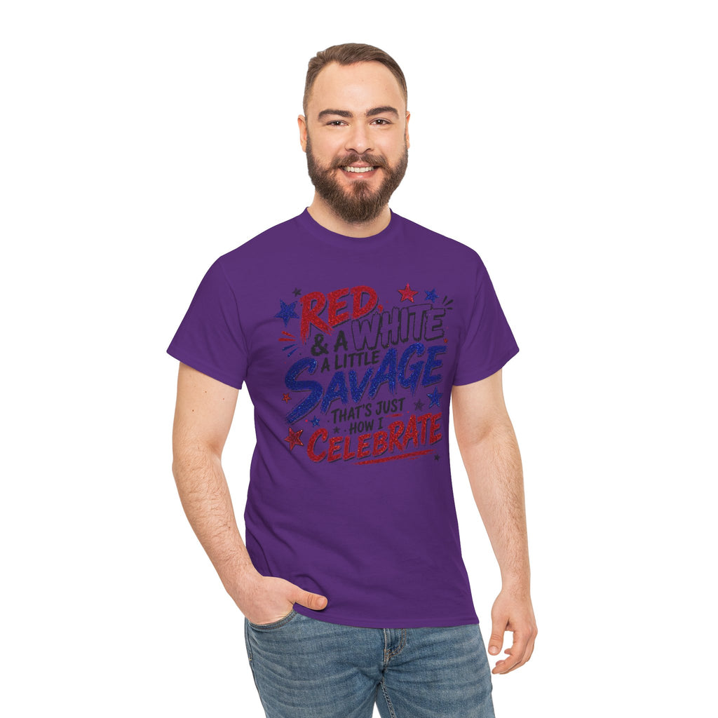 Patriotic Tee — “Red & White & a Little Savage” 4th of July Graphic Shirt