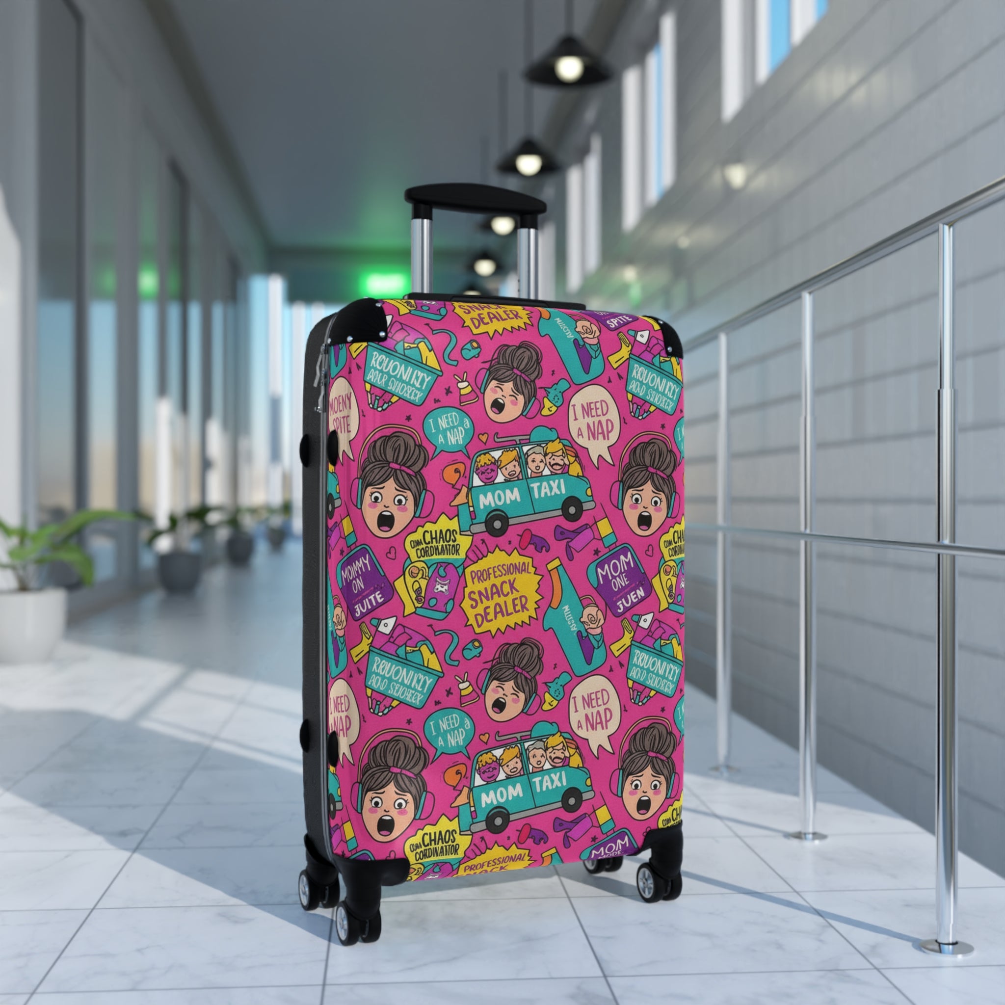 Funny Mom Taxi Suitcase – Colorful “Mom Taxi / I Need A Nap” Carry-On