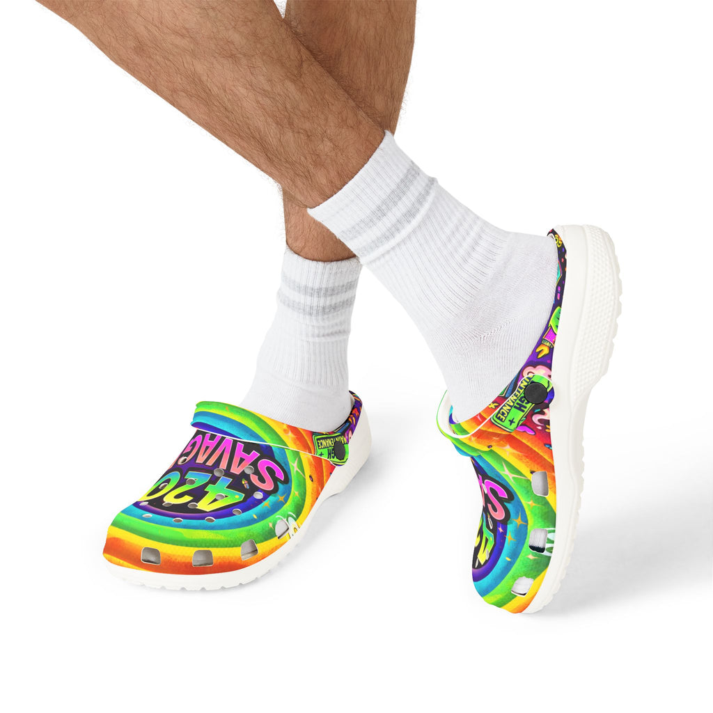 420 Savage Rainbow EVA Foam Clogs — Colorful Weed Graphic Slip-On Shoes