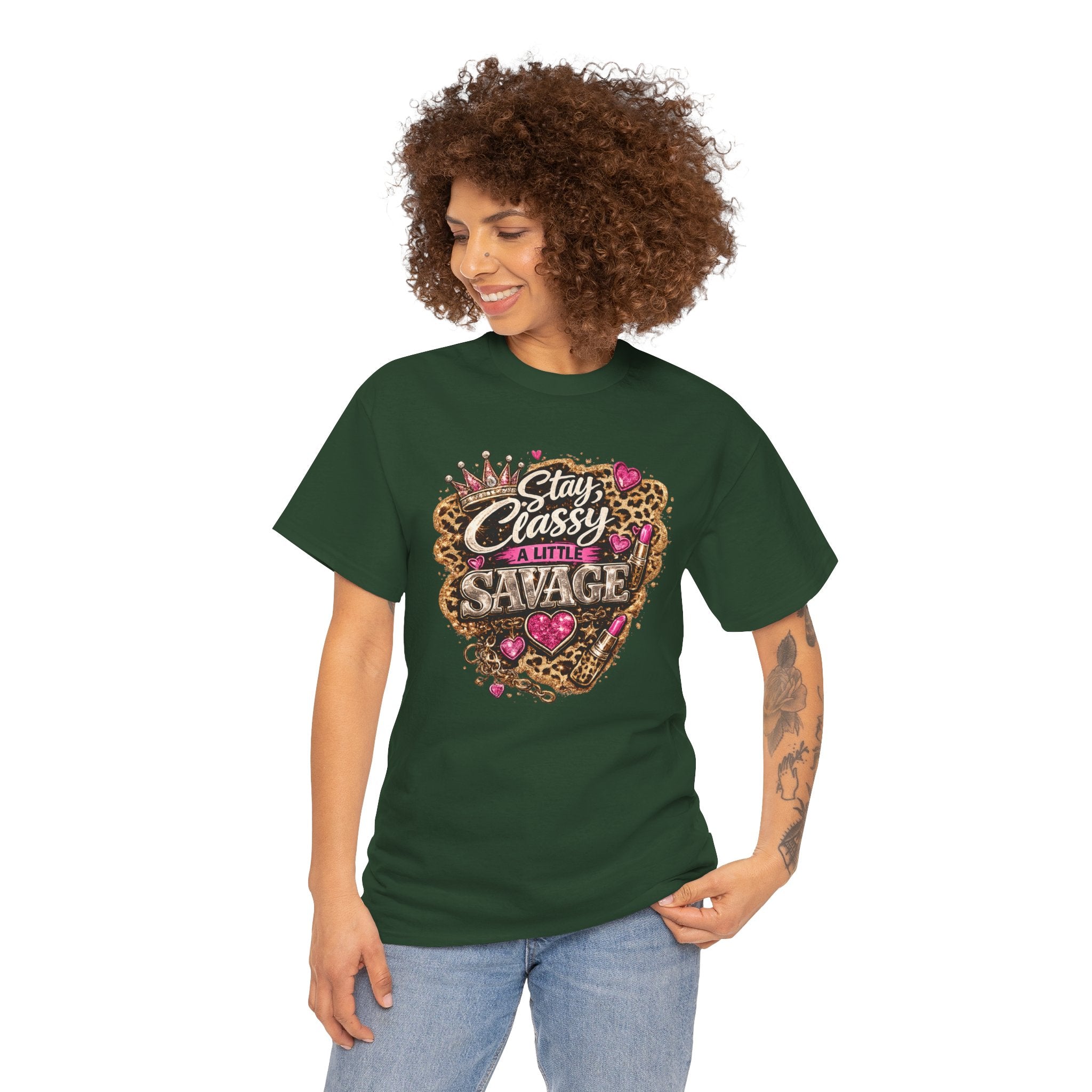 Stay Classy a Little Savage Tee — Leopard Heart Graphic T-Shirt