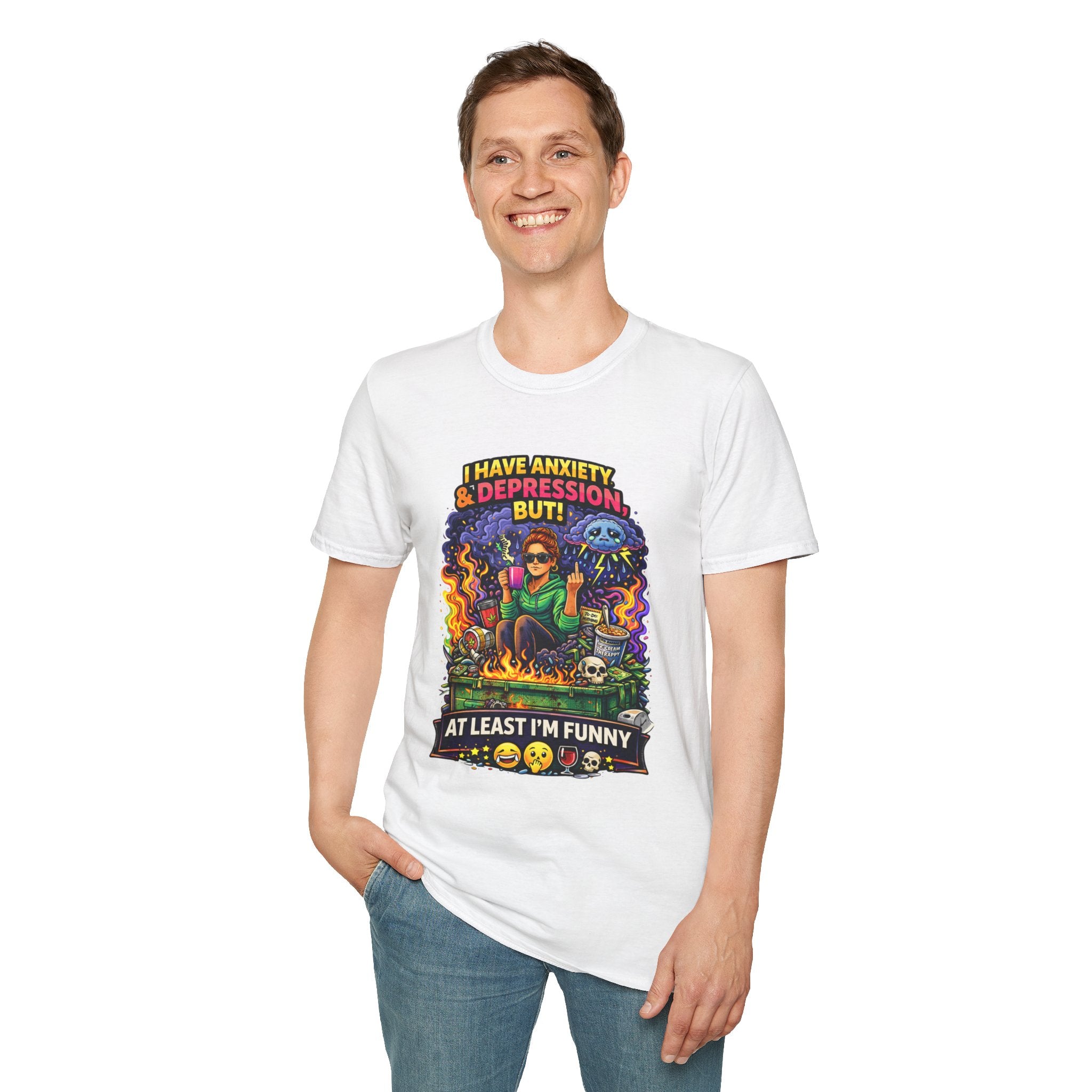 Funny Anxiety & Depression T‑Shirt — “I Have Anxiety & Depression But At Least I’m Funny” Graphic Tee