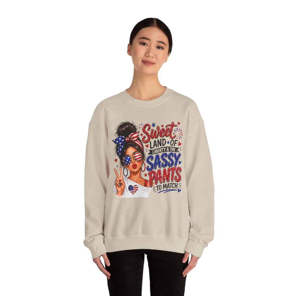 Patriotic 'Sweet Land of Liberty, Sassy Pants to Match' Crewneck Sweatshirt